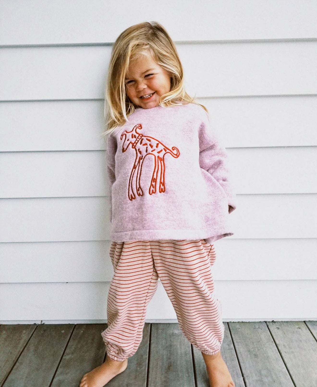 Tracky dacks - cream/red stripe