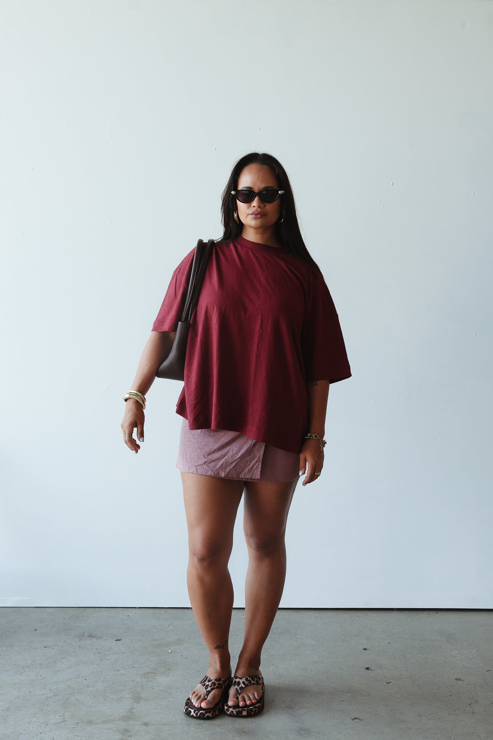 Athletic hemp/cotton tee - burgundy
