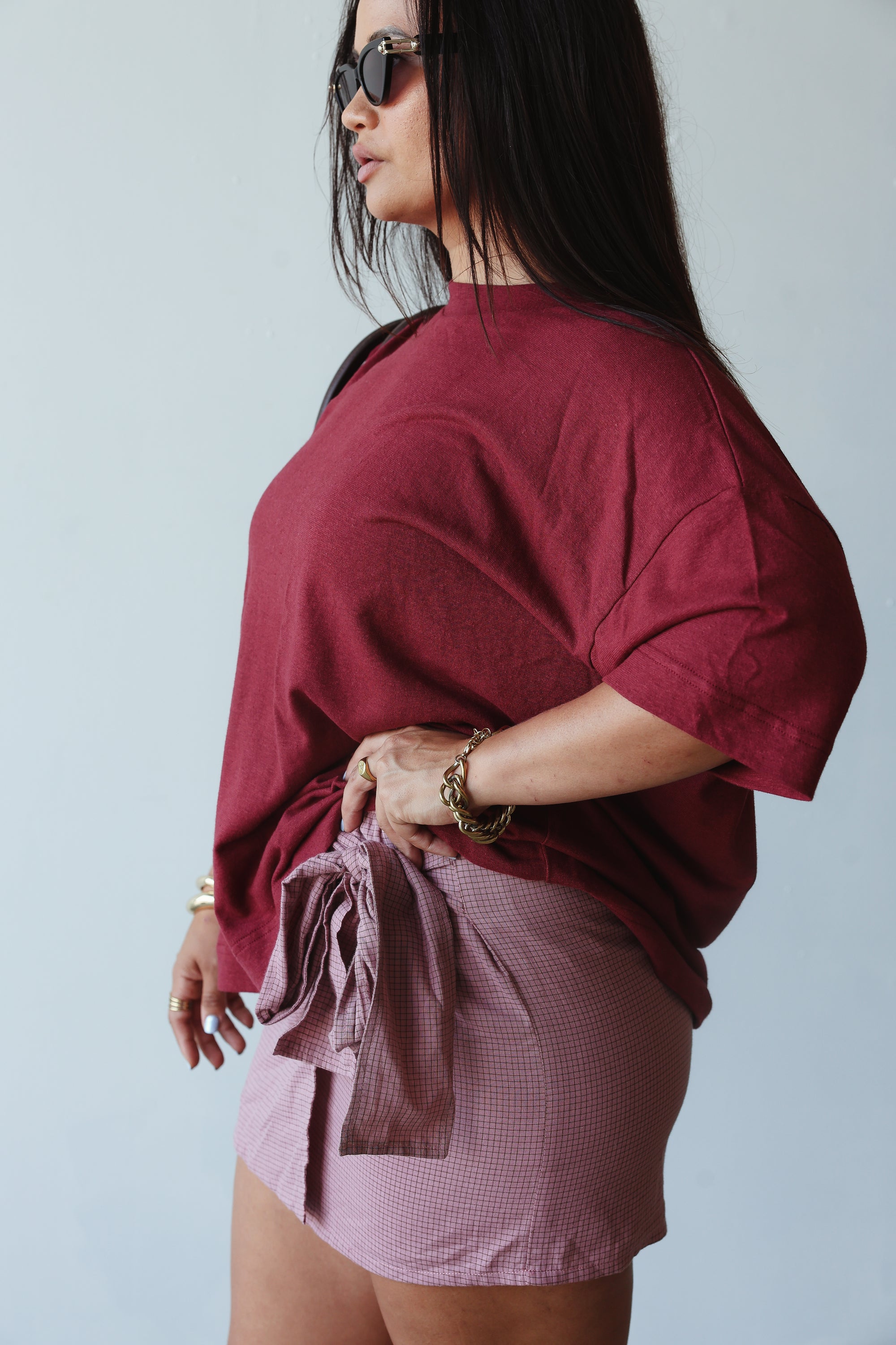 Athletic hemp/cotton tee - burgundy