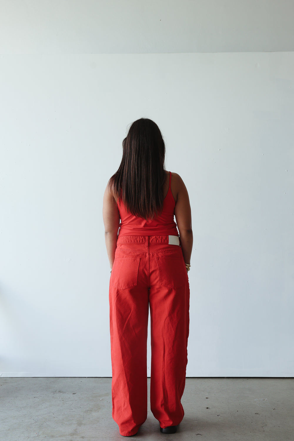 Baggy mid rise jean - red