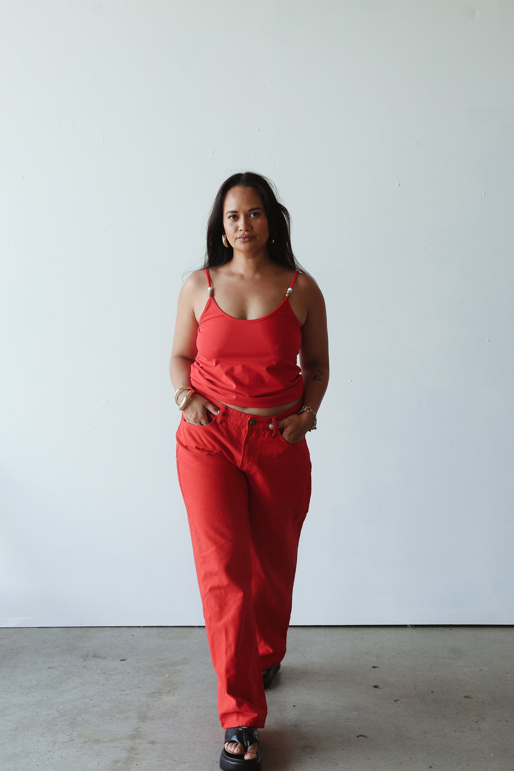 Baggy mid rise jean - red