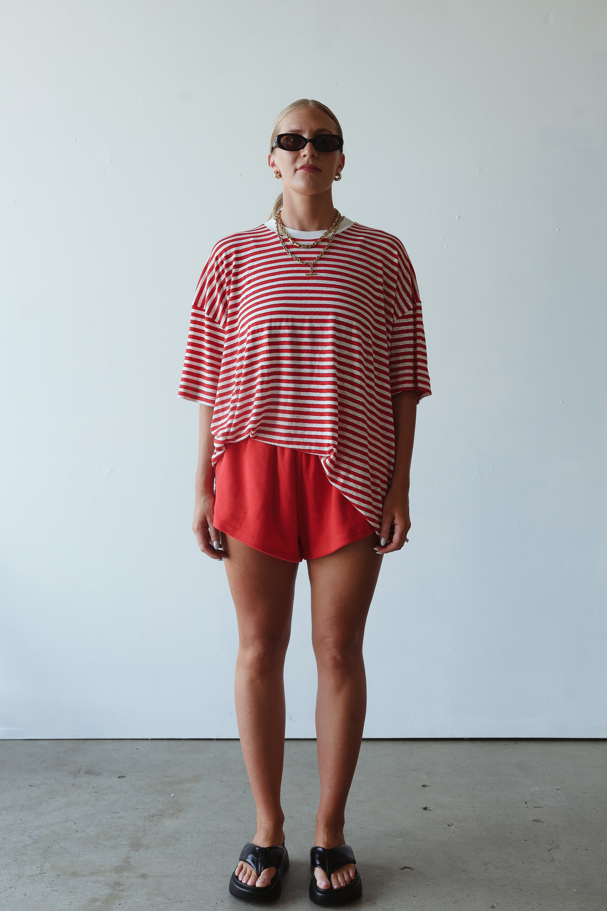 Athletic hemp/cotton tee - red/white stripe