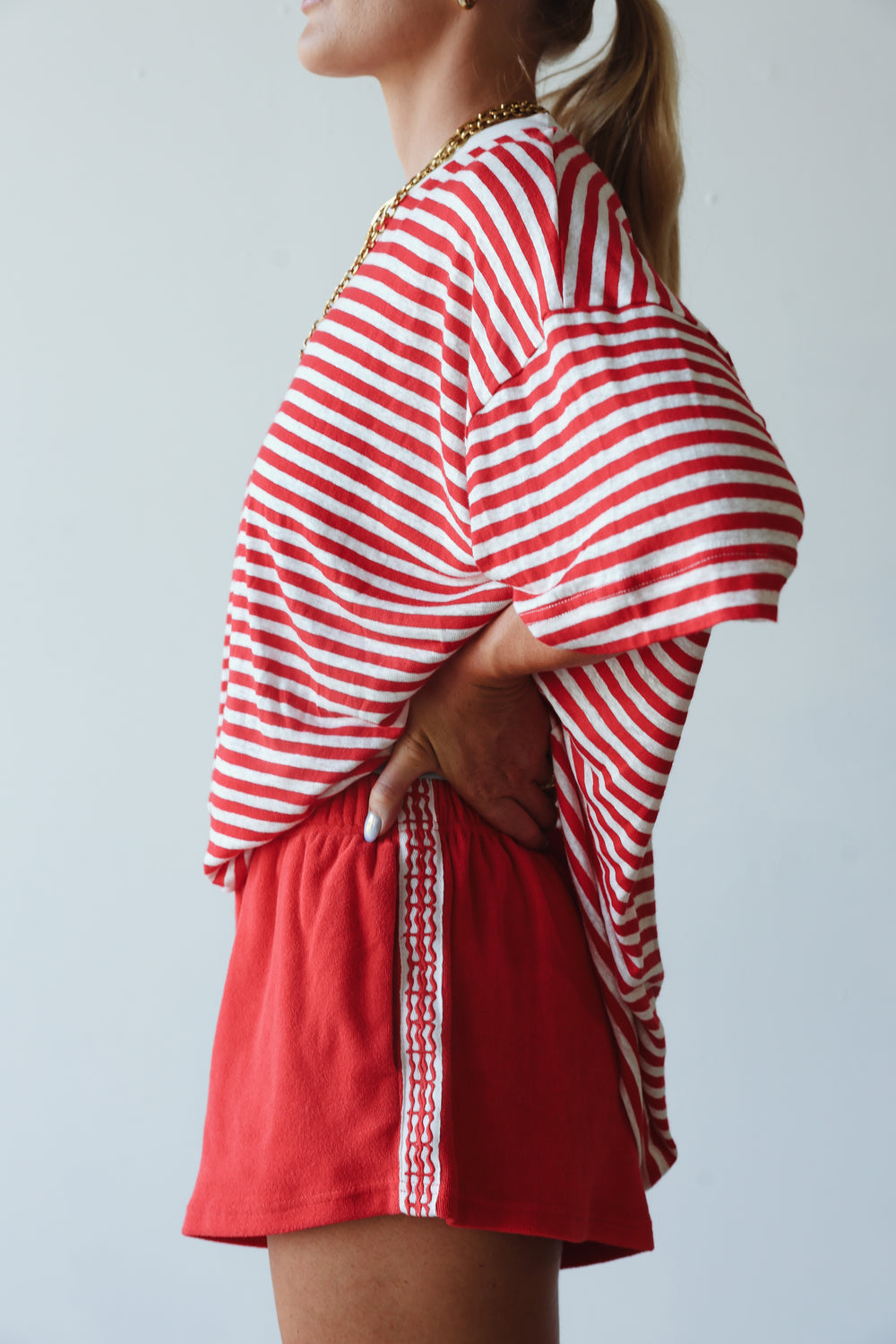 Athletic hemp/cotton tee - red/white stripe