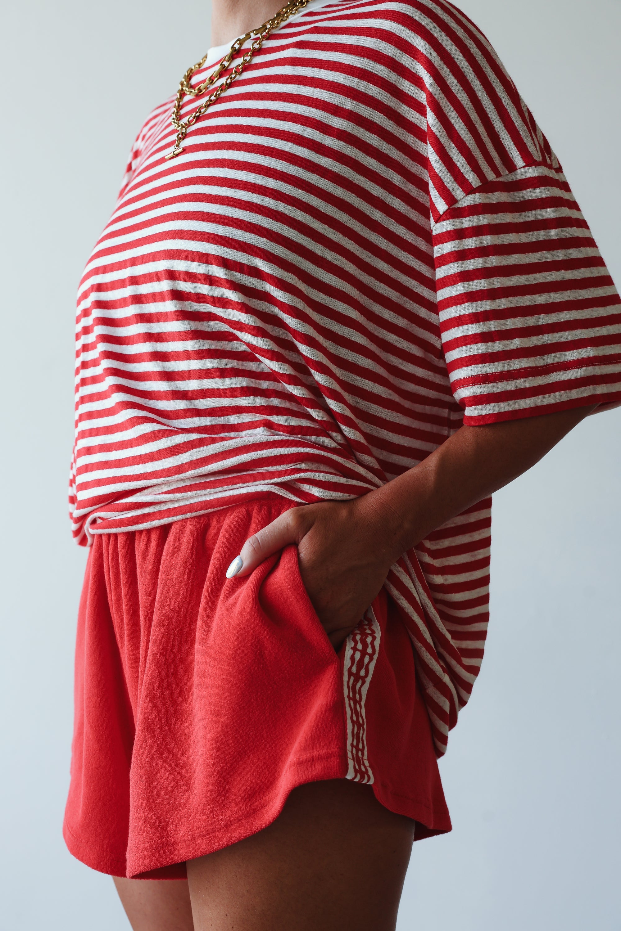 Athletic hemp/cotton tee - red/white stripe