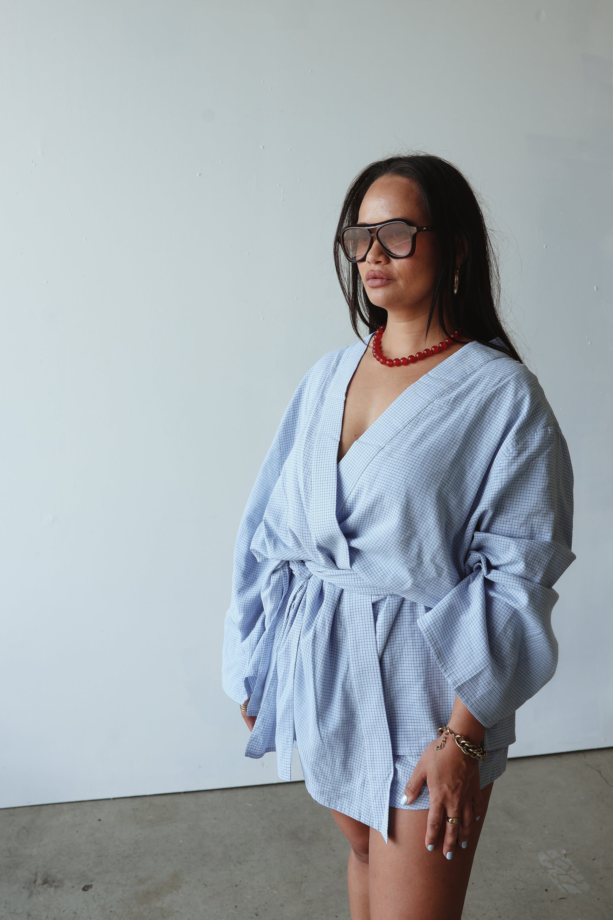 Luella cotton kimono - blue check