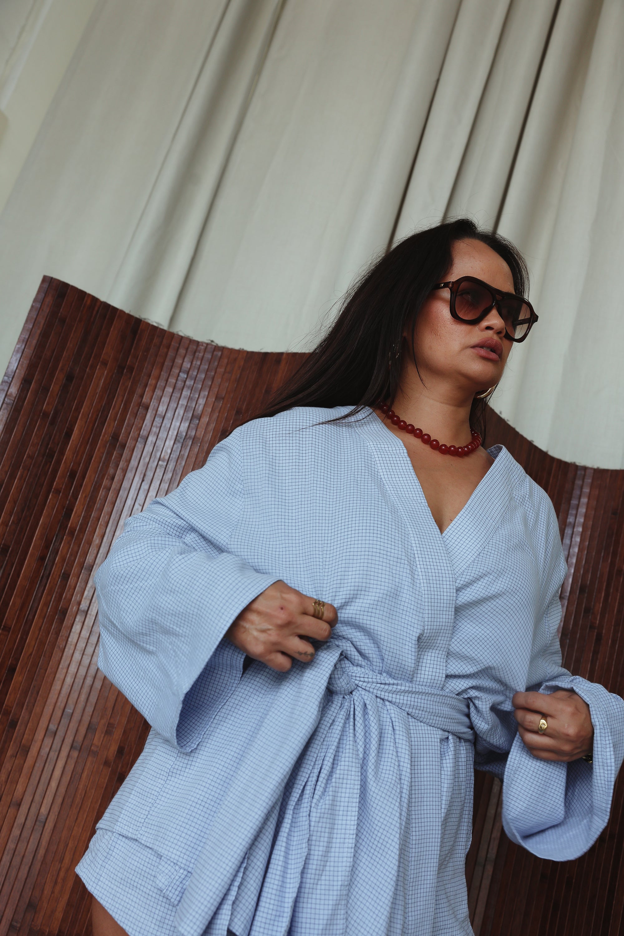 Luella cotton kimono - blue check