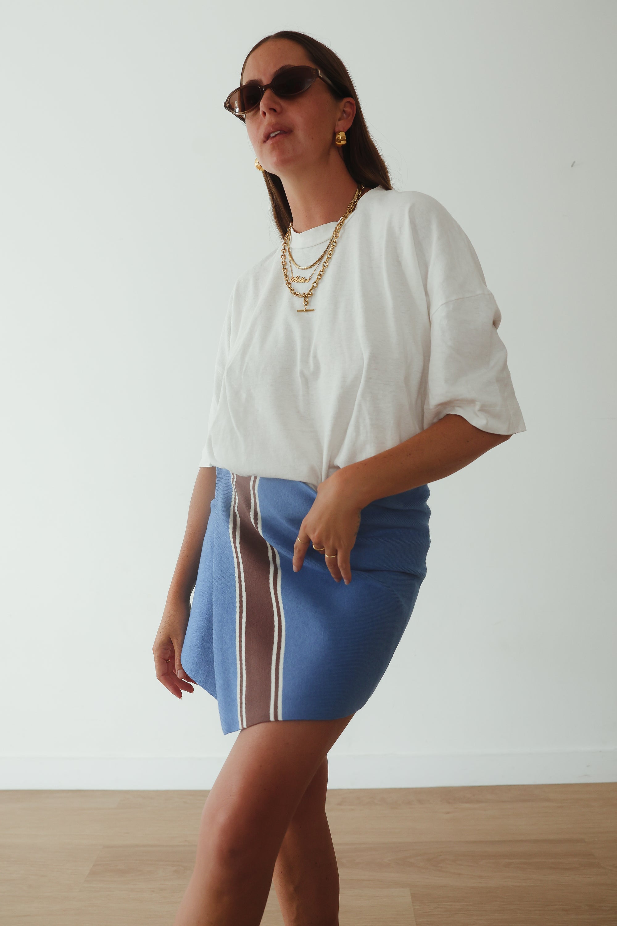 Stripe knit skirt - blue