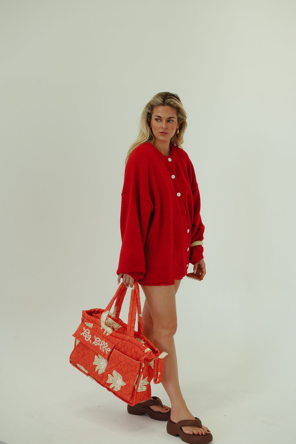 By Billie baby bag le petit oiseau — red quilted embroidered nappy bag