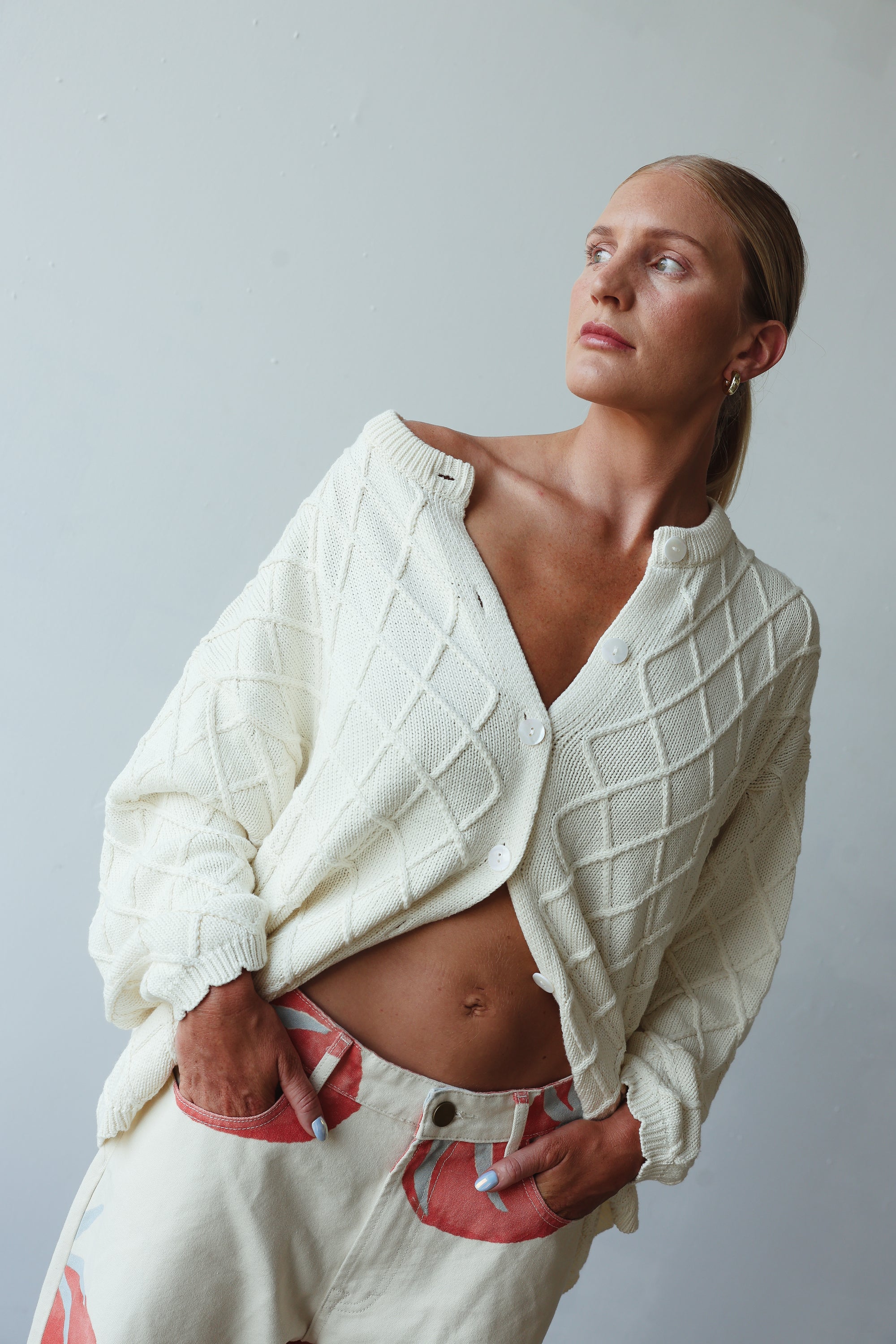 Crochet knit cardigan - cream