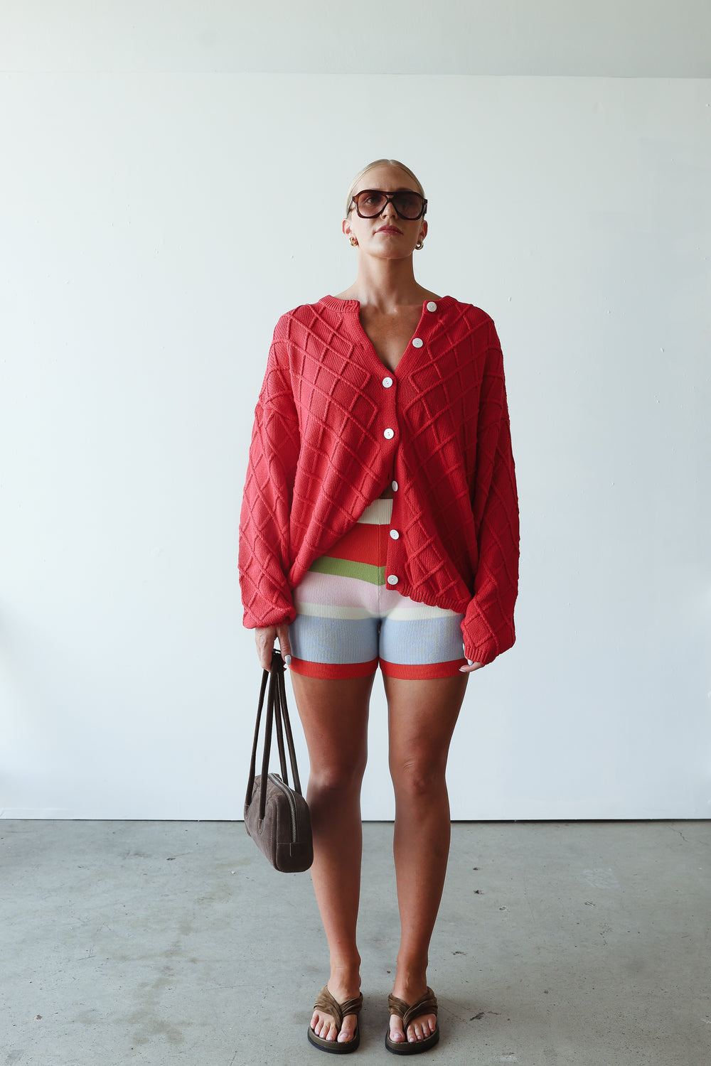 Crochet knit cardigan - red