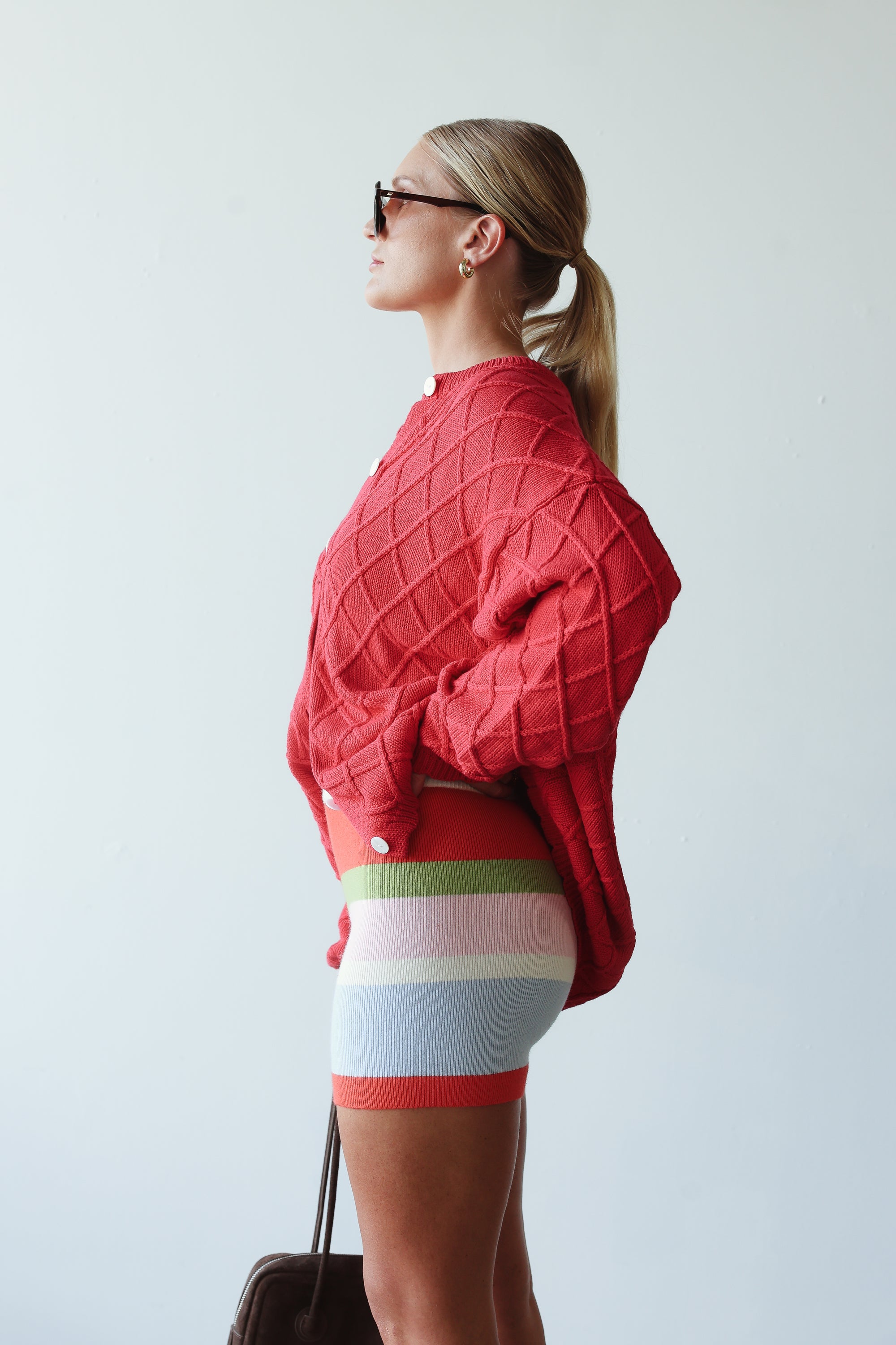 Crochet knit cardigan - red