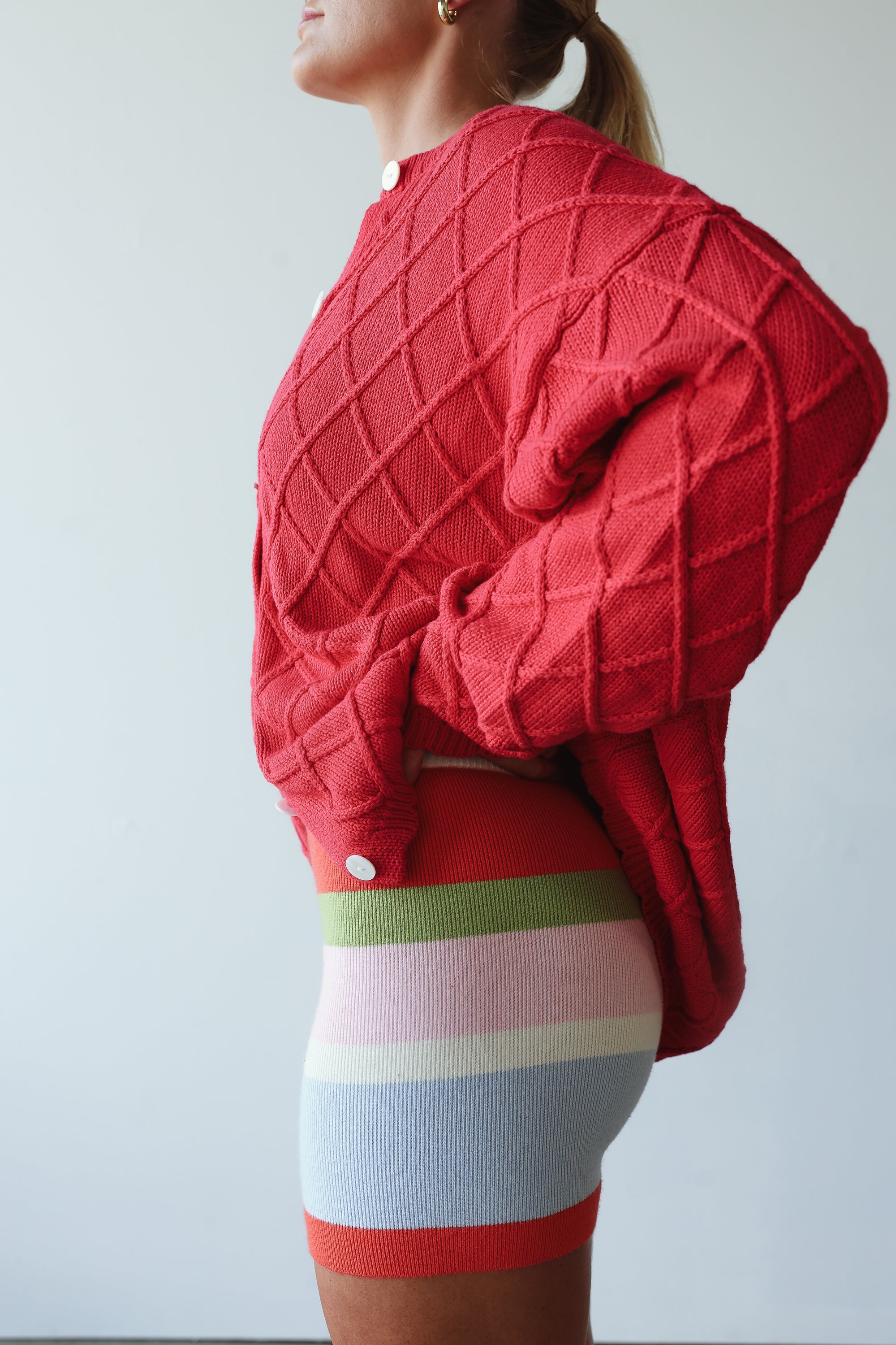 Crochet knit cardigan - red