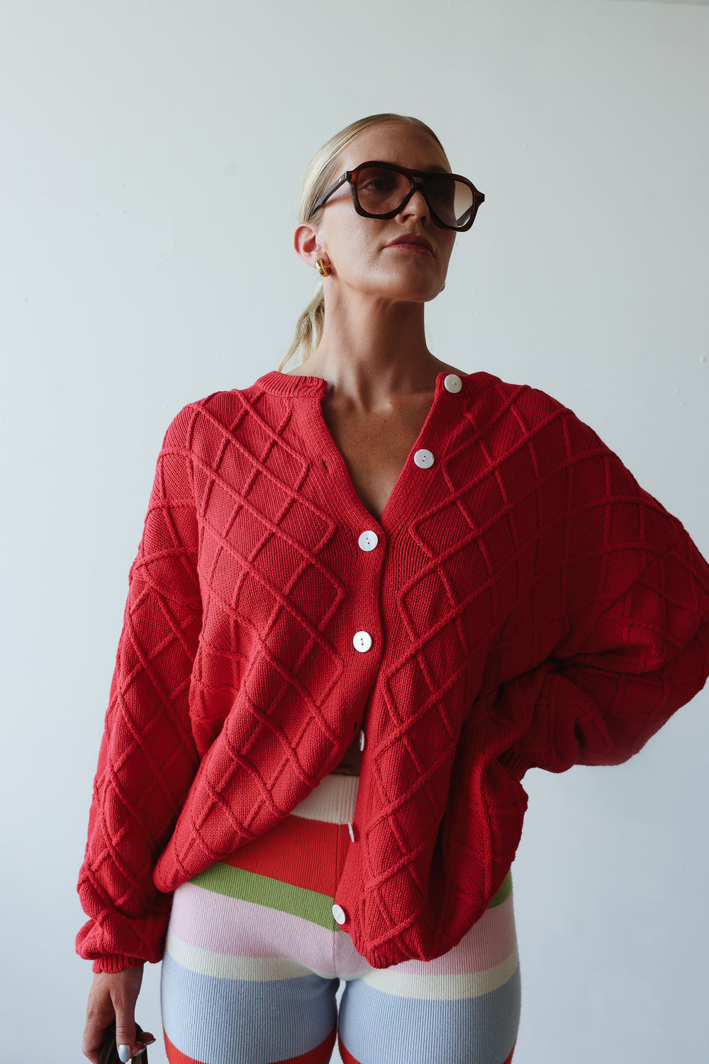 Crochet knit cardigan - red