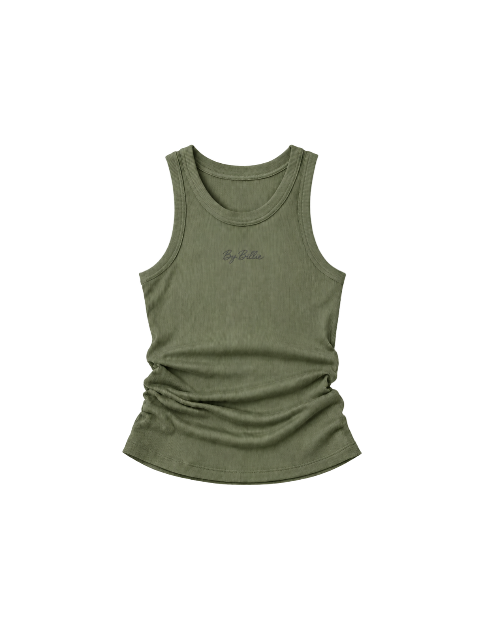 Embroidered rib tank - olive