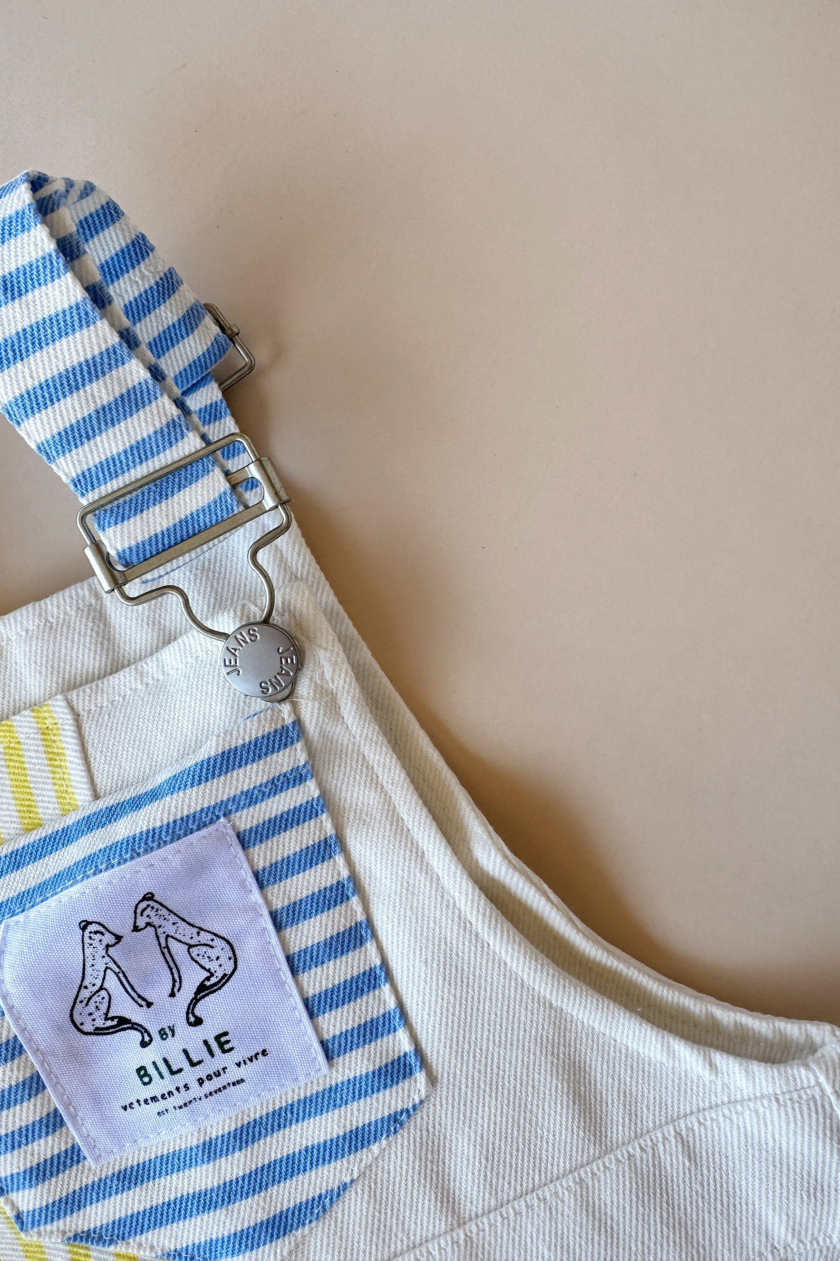 stripe overalls - blue/lemon