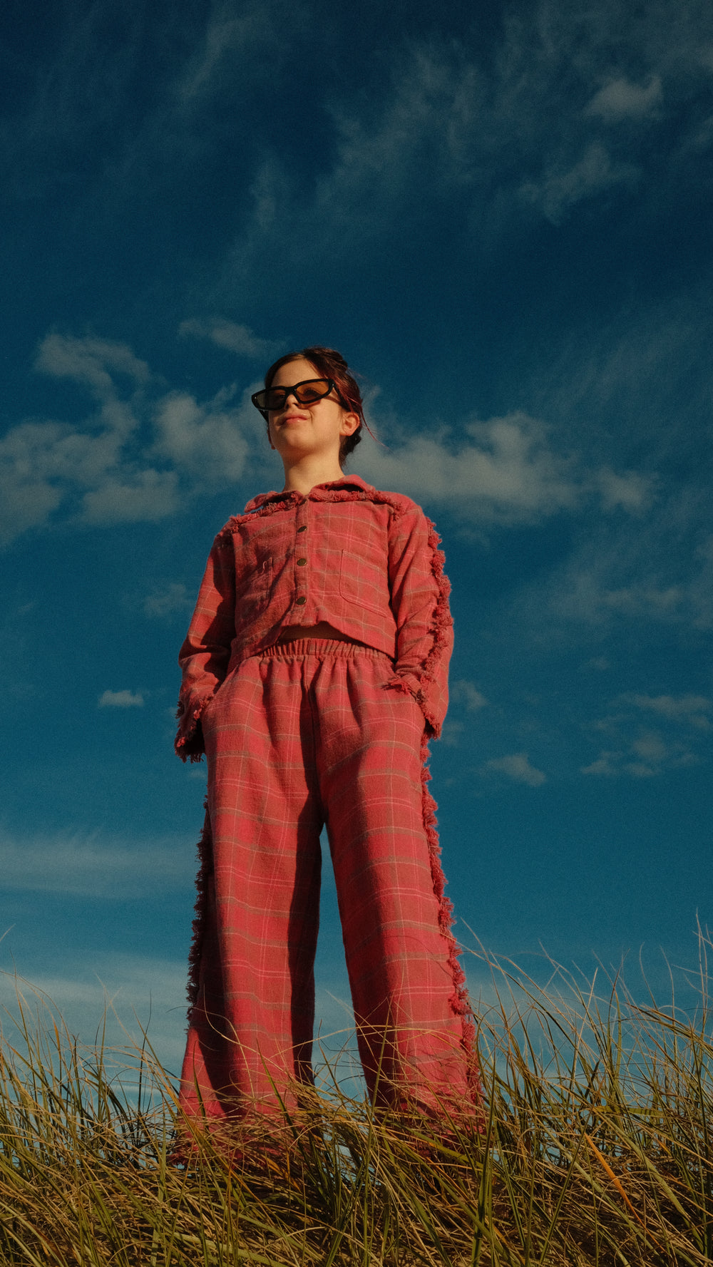 Fringe pants - washed pink check