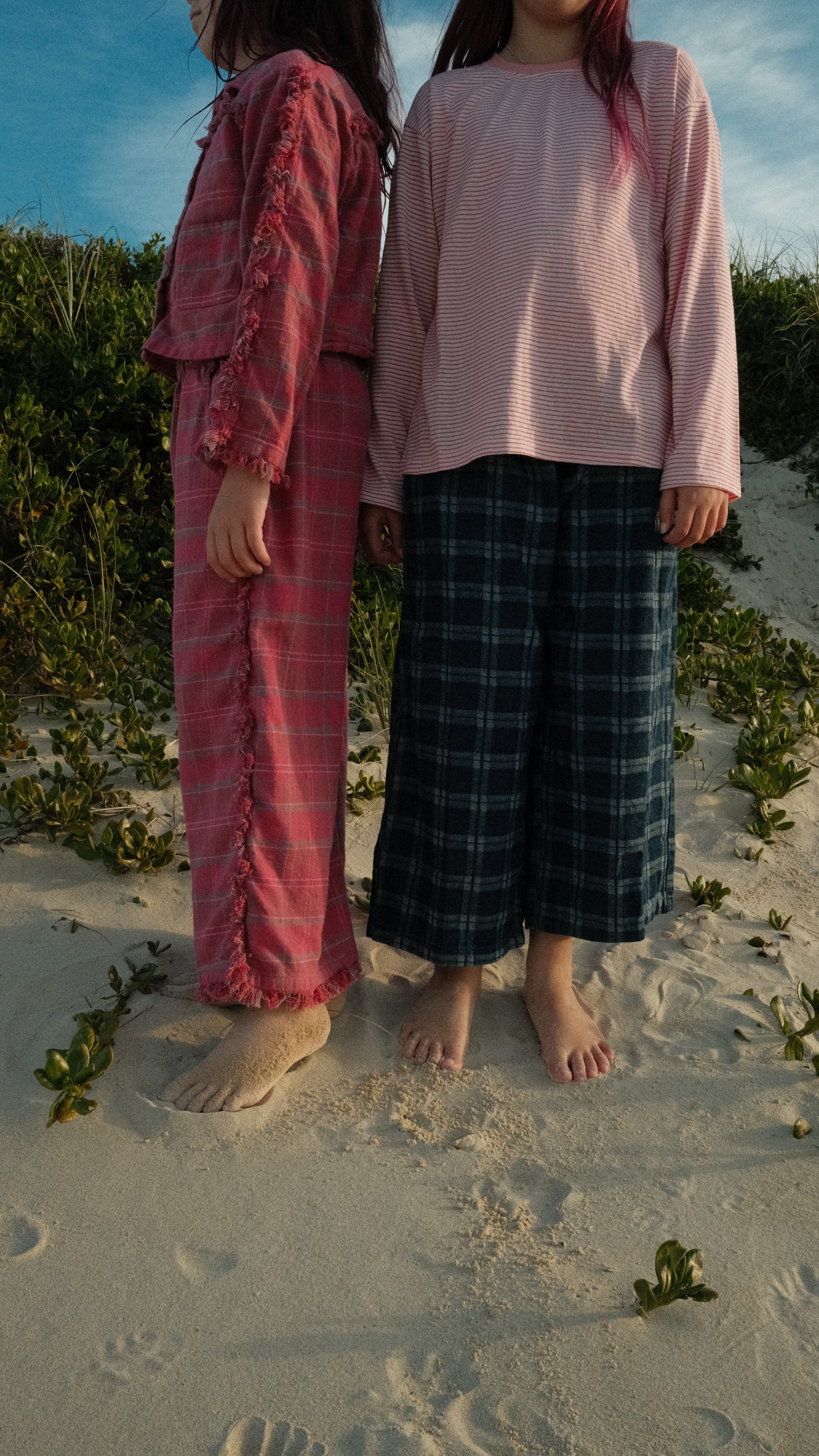 Fringe pants - washed pink check