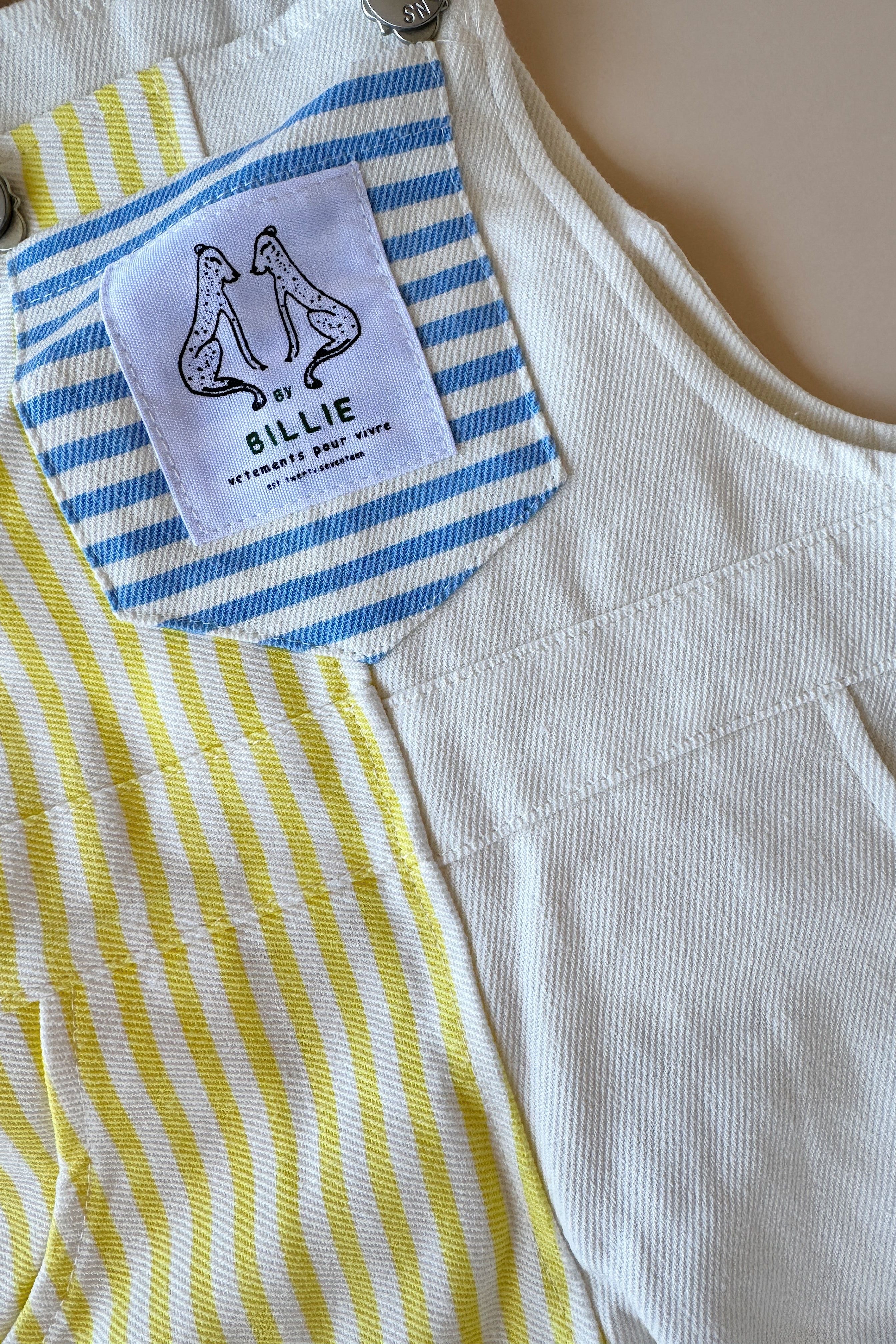 stripe overalls - blue/lemon