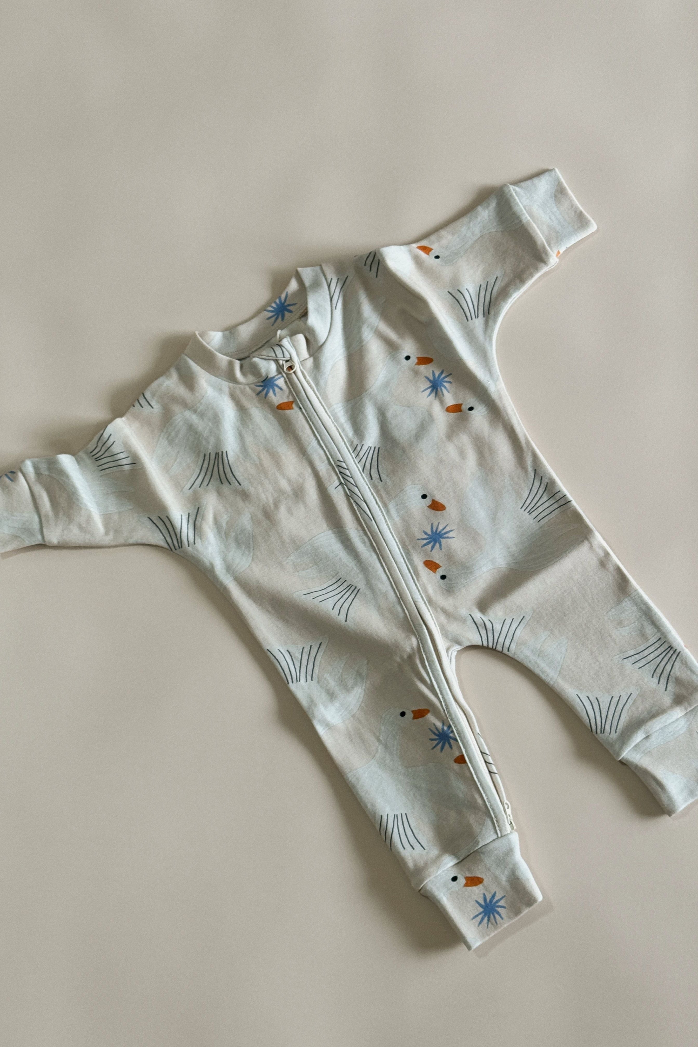 Organic cotton zip onesie - birdie