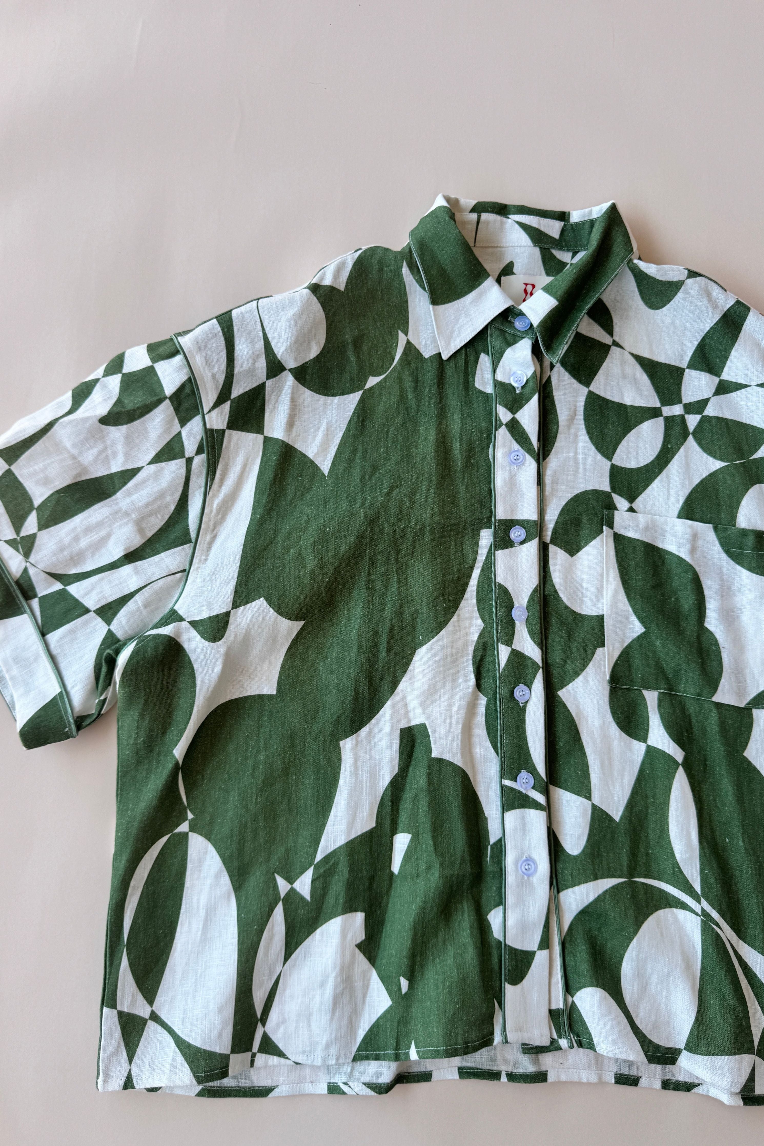 Womens green/white geo linen shirt - OUTLET