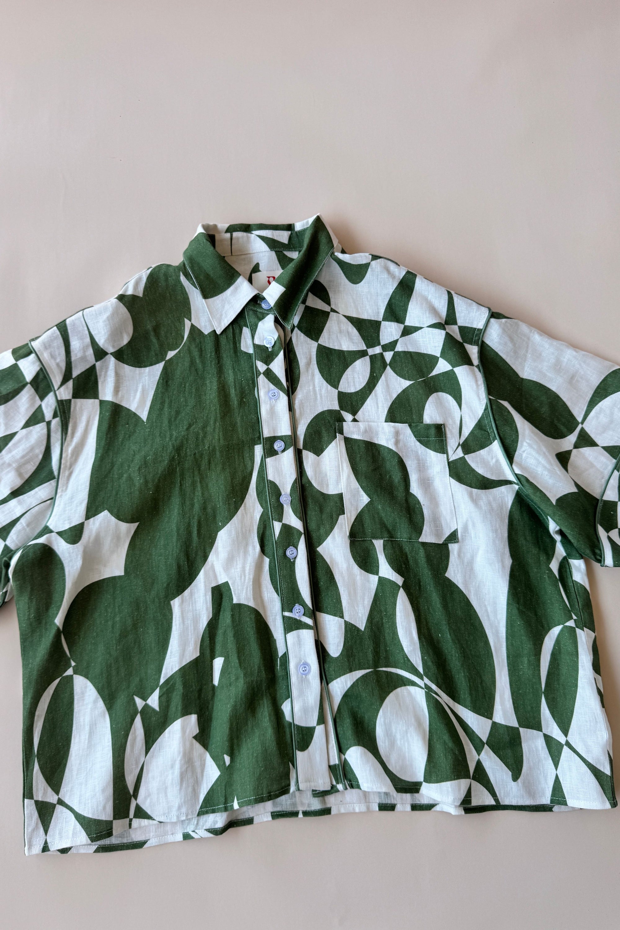 Womens green/white geo linen shirt - OUTLET