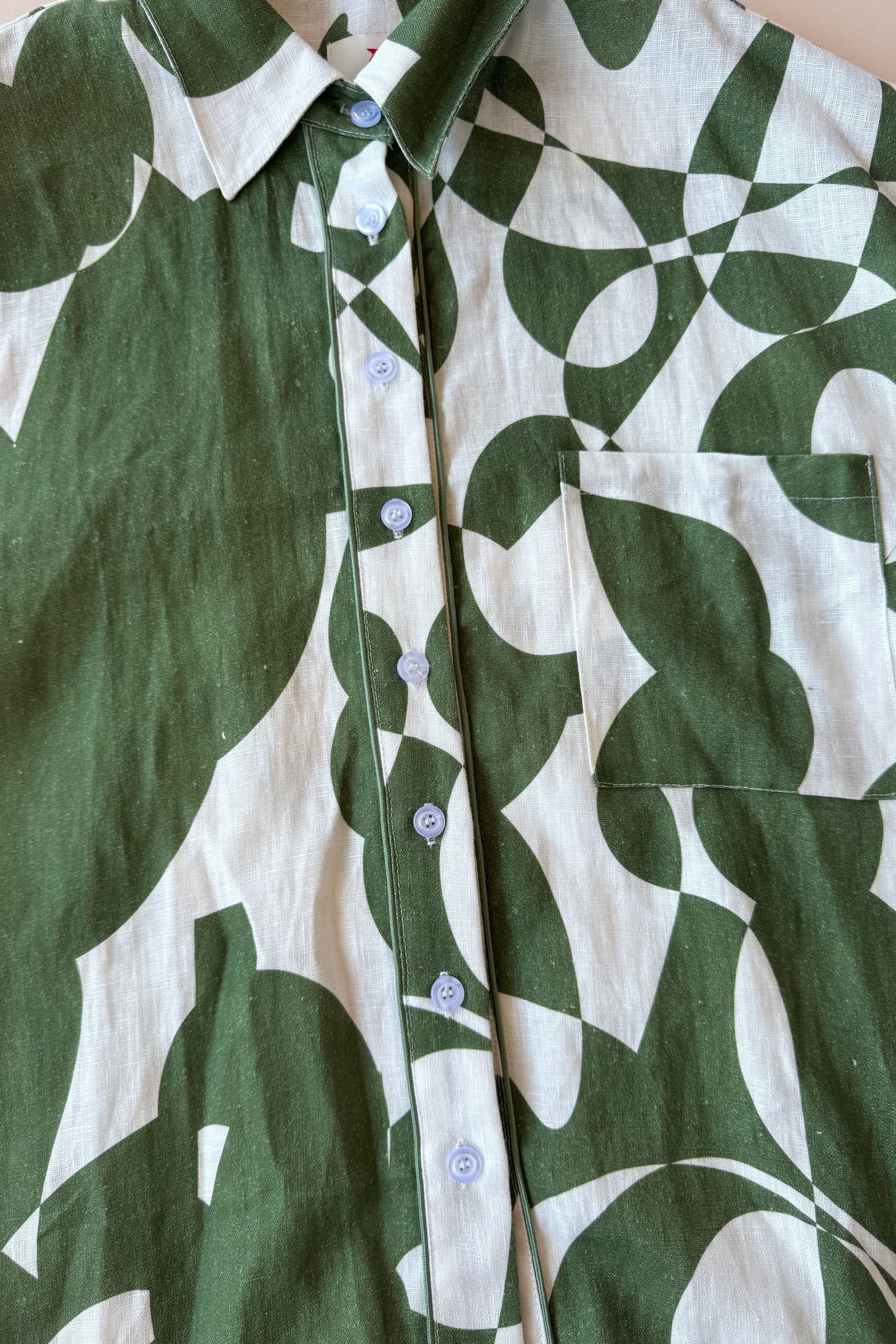 Womens green/white geo linen shirt - OUTLET