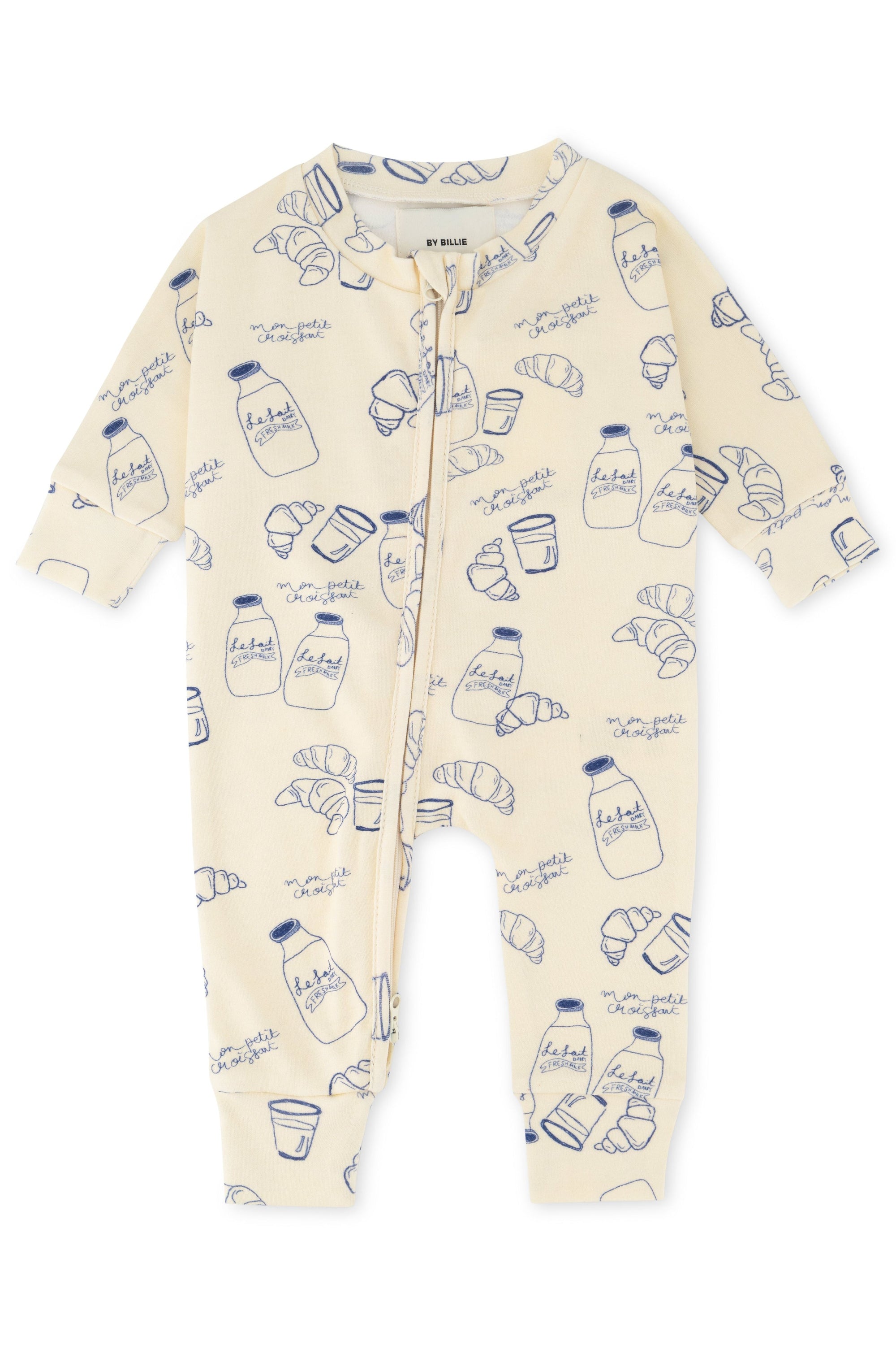 Organic cotton zip onesie - milk & croissant