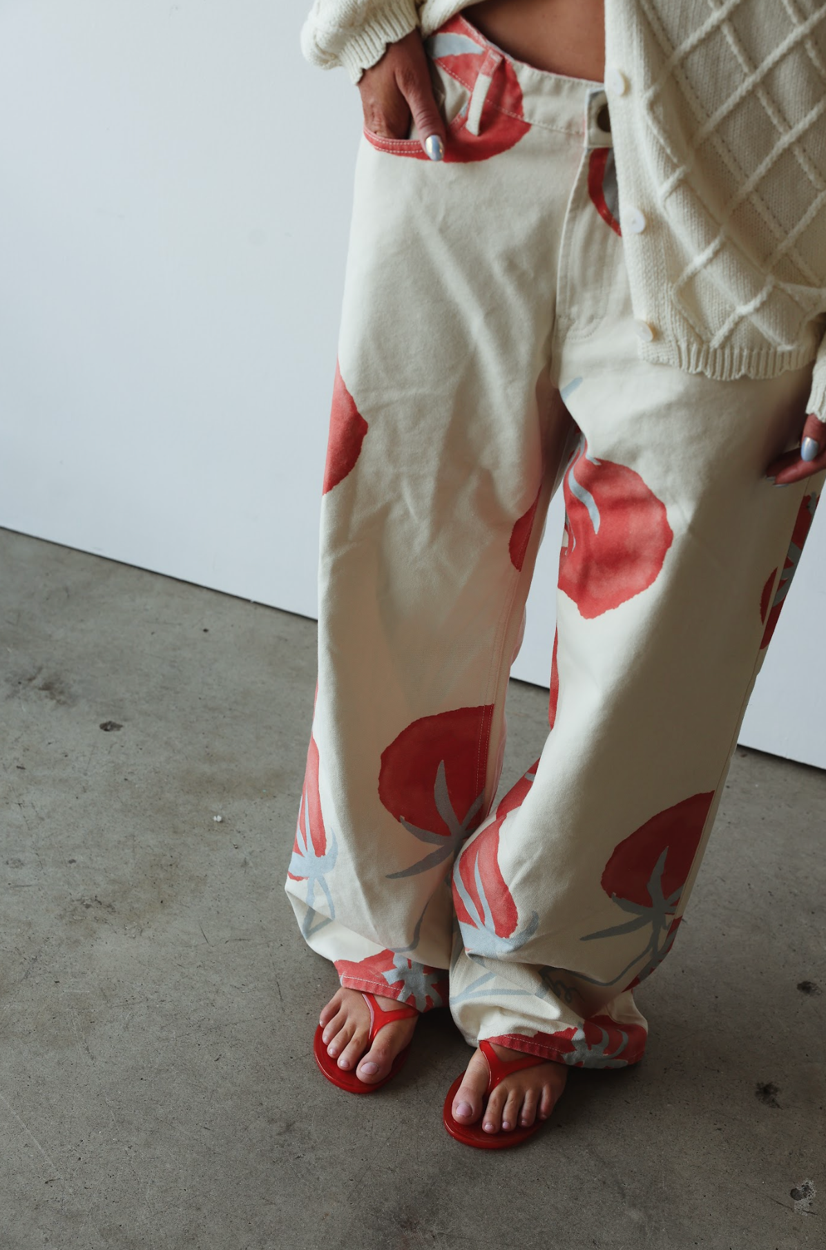 Baggy mid rise jean - tomato print