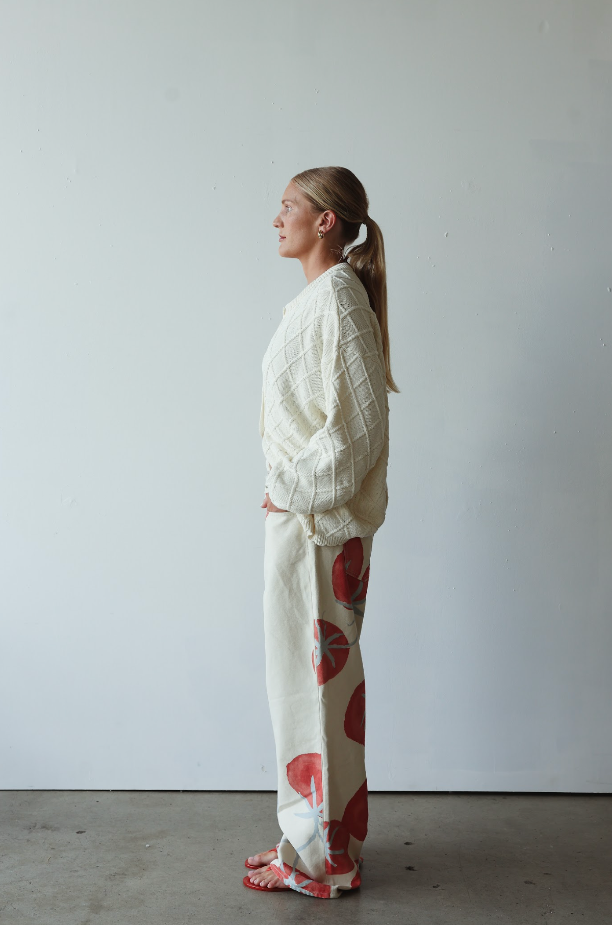 Baggy mid rise jean - tomato print