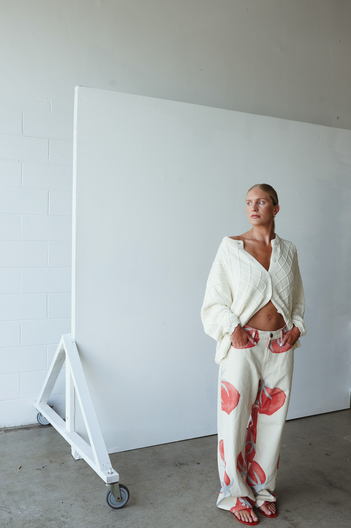 Baggy mid rise jean - tomato print