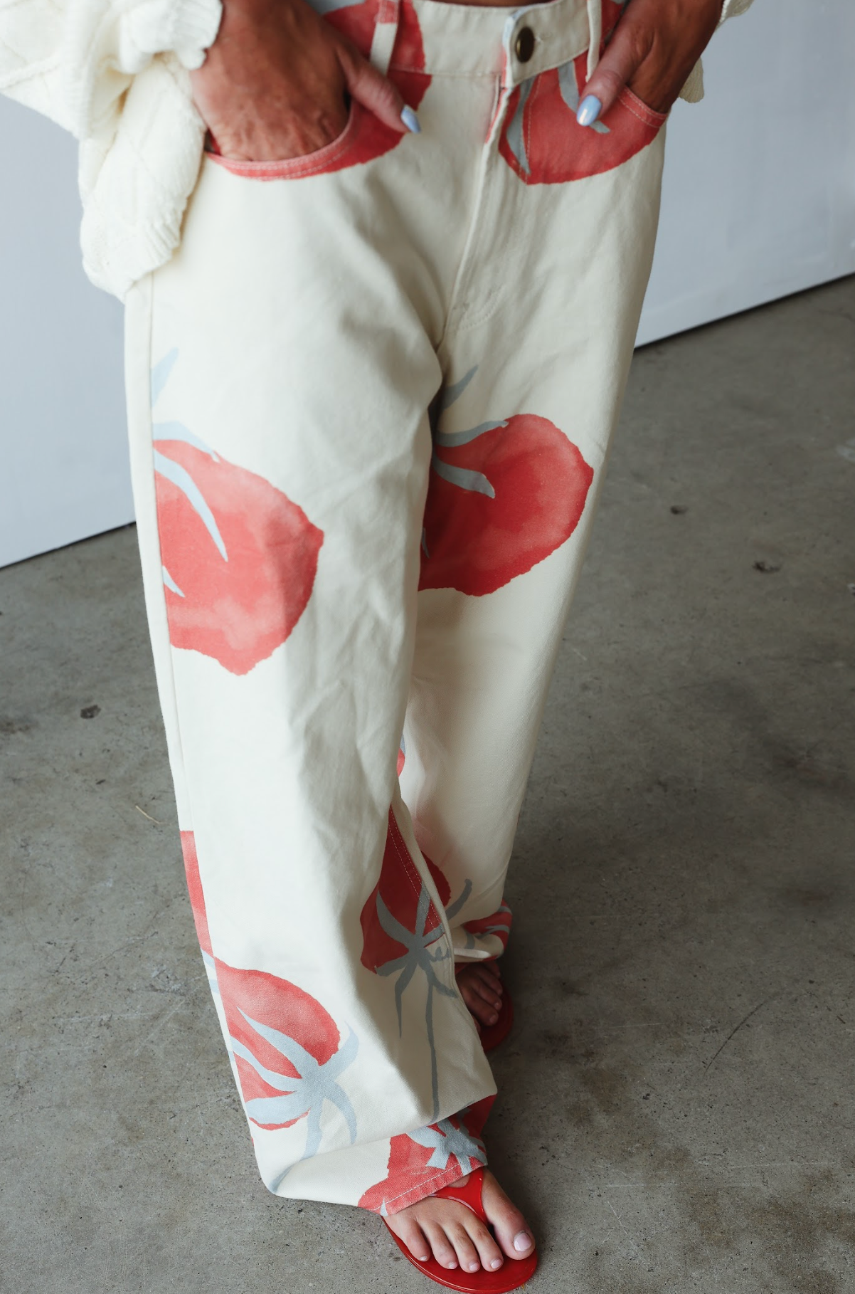 Baggy mid rise jean - tomato print