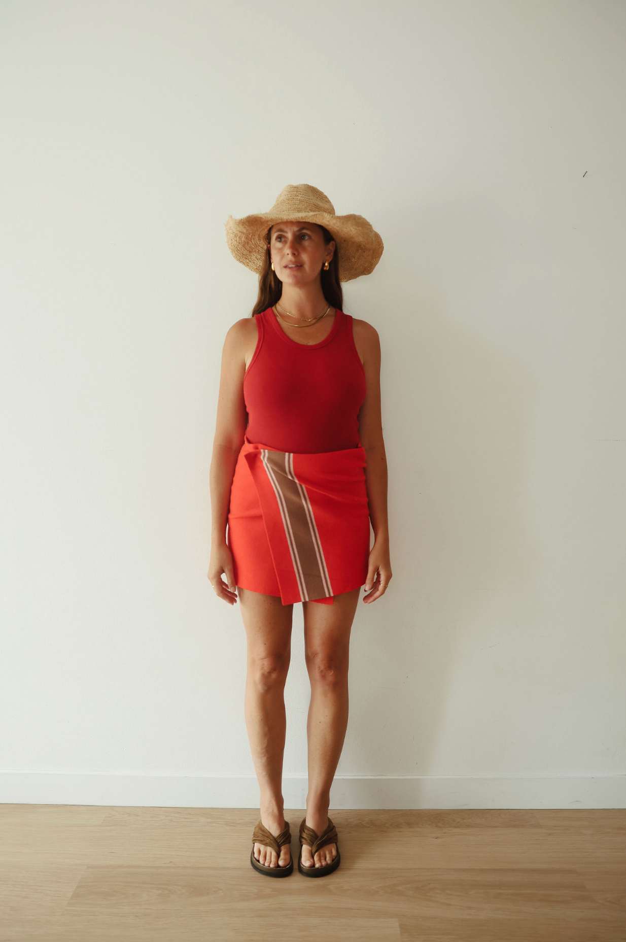 Stripe knit skirt - red