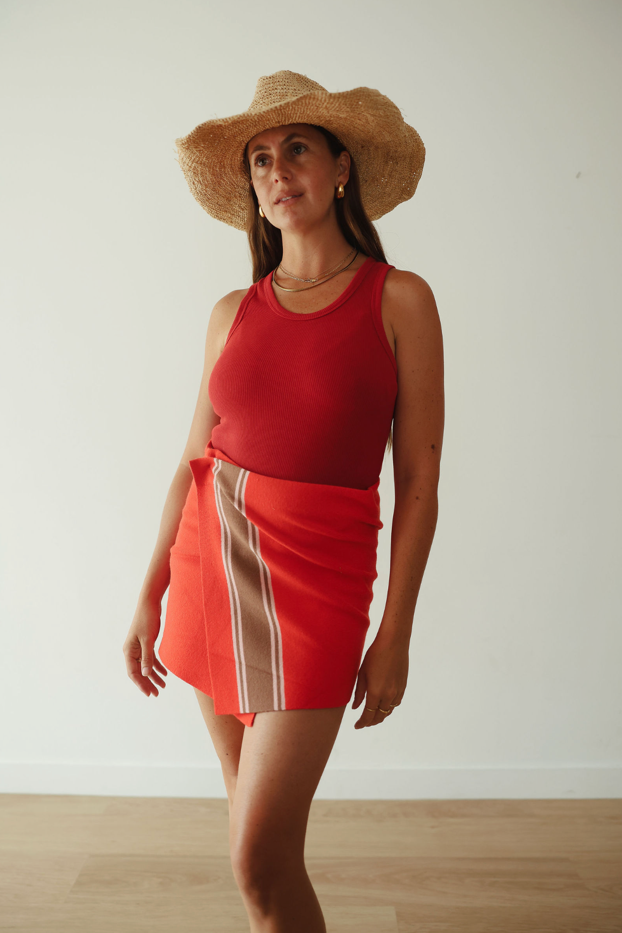 Stripe knit skirt - red