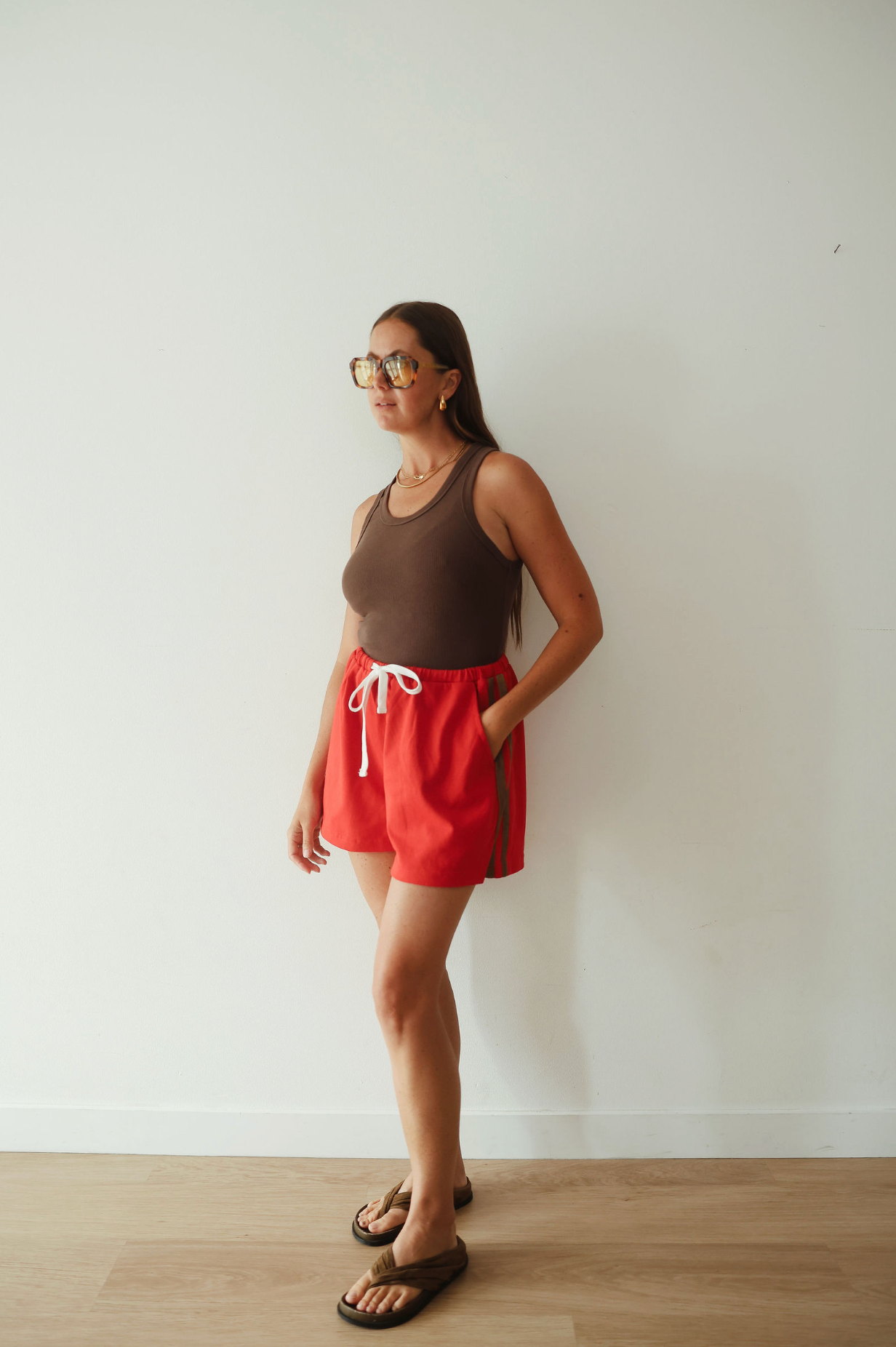 Everyday shorts - burnt red/brown stripe