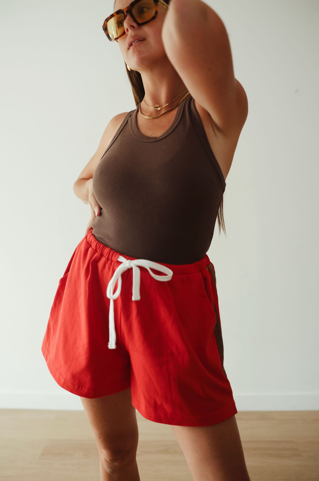 Everyday shorts - burnt red/brown stripe