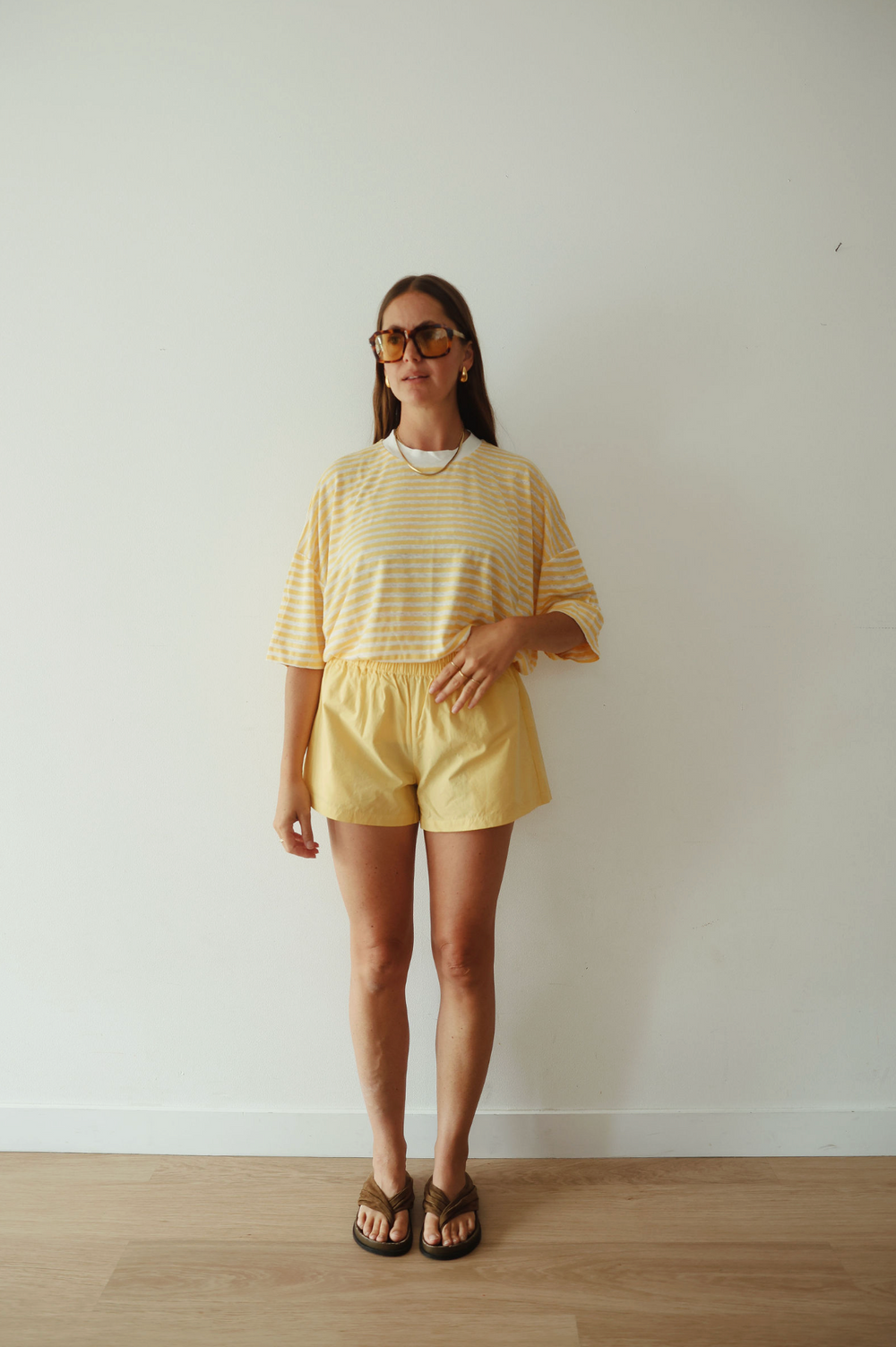 Athletic linen blend tee - yellow/white stripe