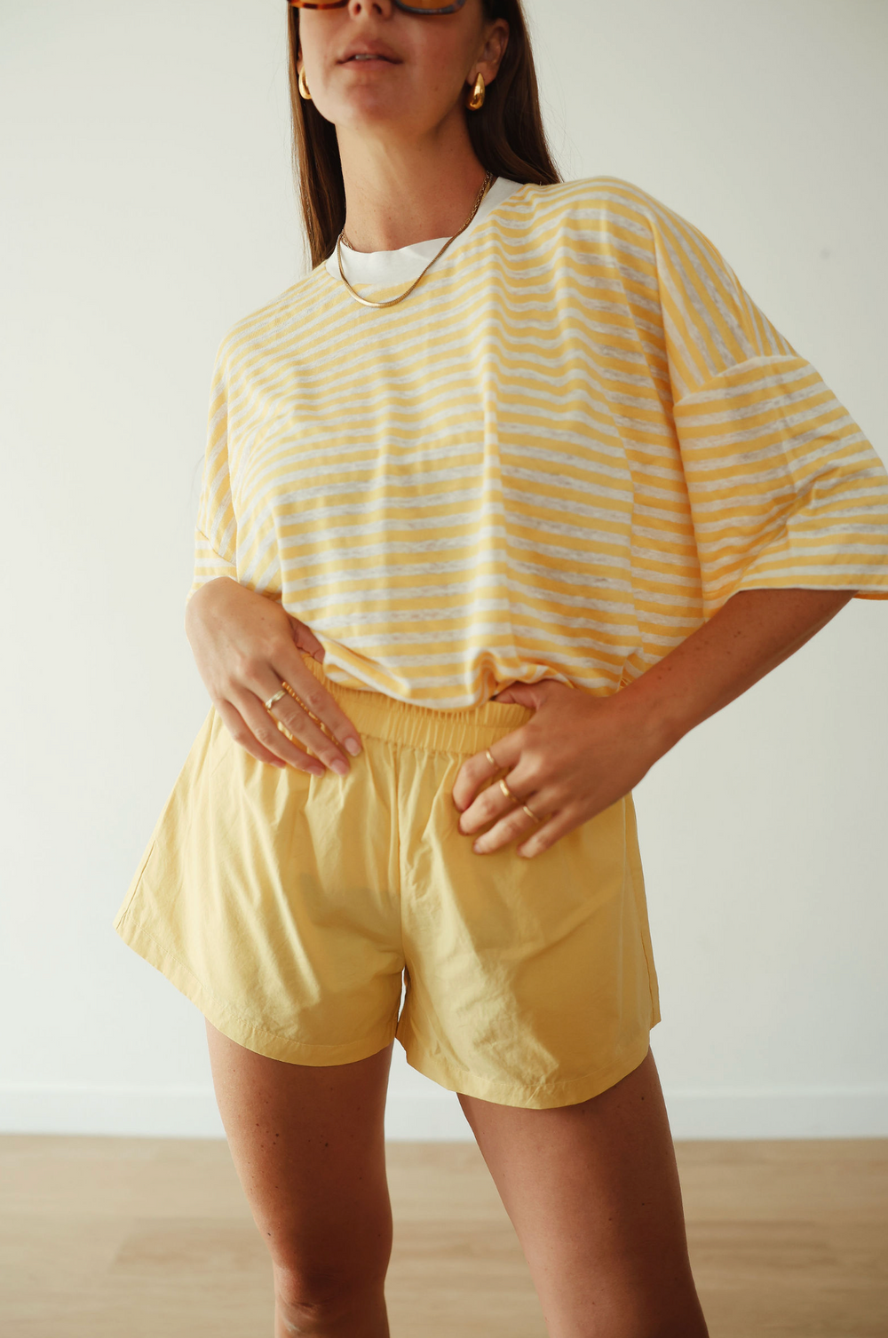 Athletic linen blend tee - yellow/white stripe