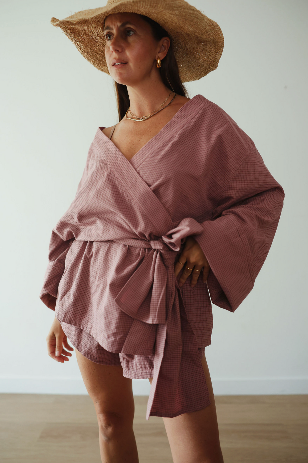 Luella cotton kimono - pink check