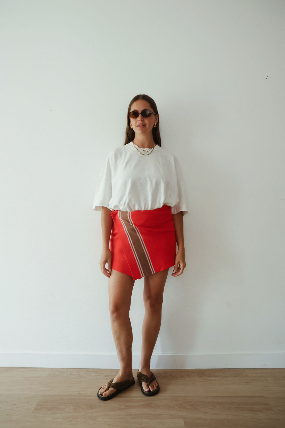 Stripe knit skirt - red