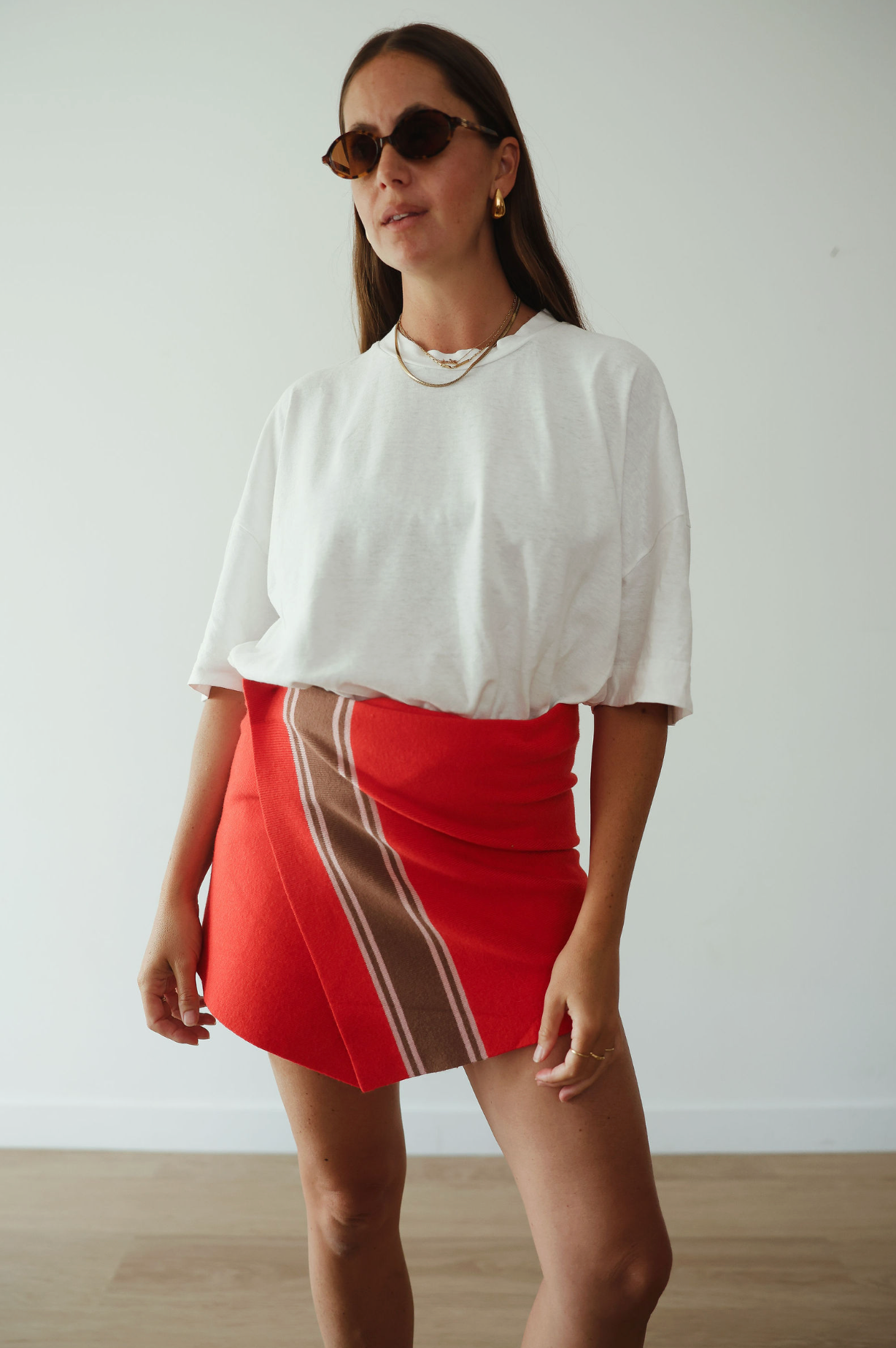 Stripe knit skirt - red