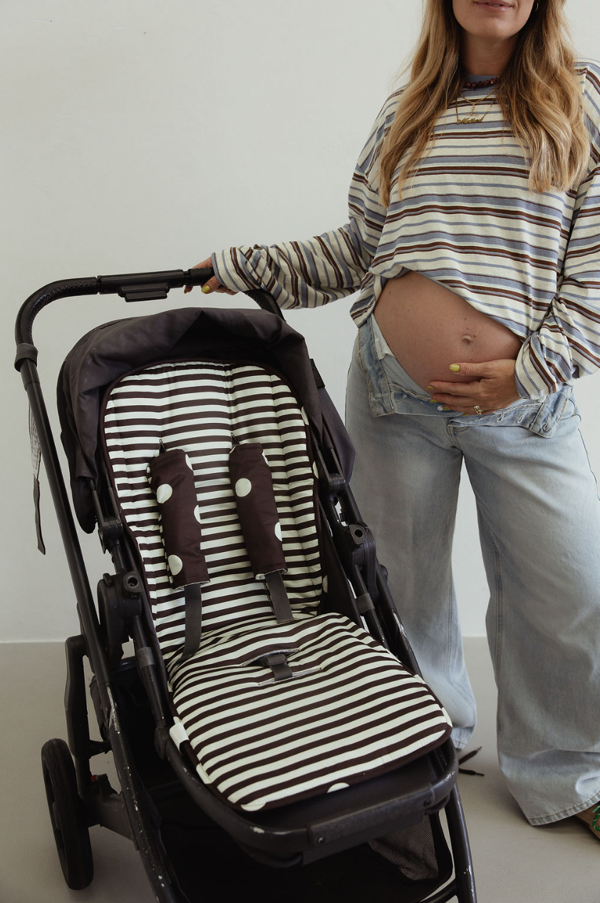 Pram liner - chocolate polka/stripe