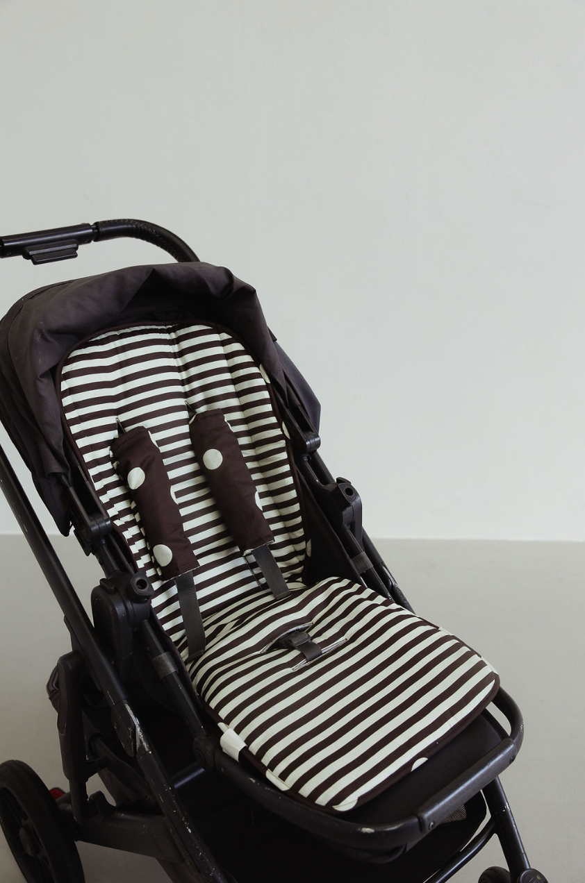 Pram liner - chocolate polka/stripe