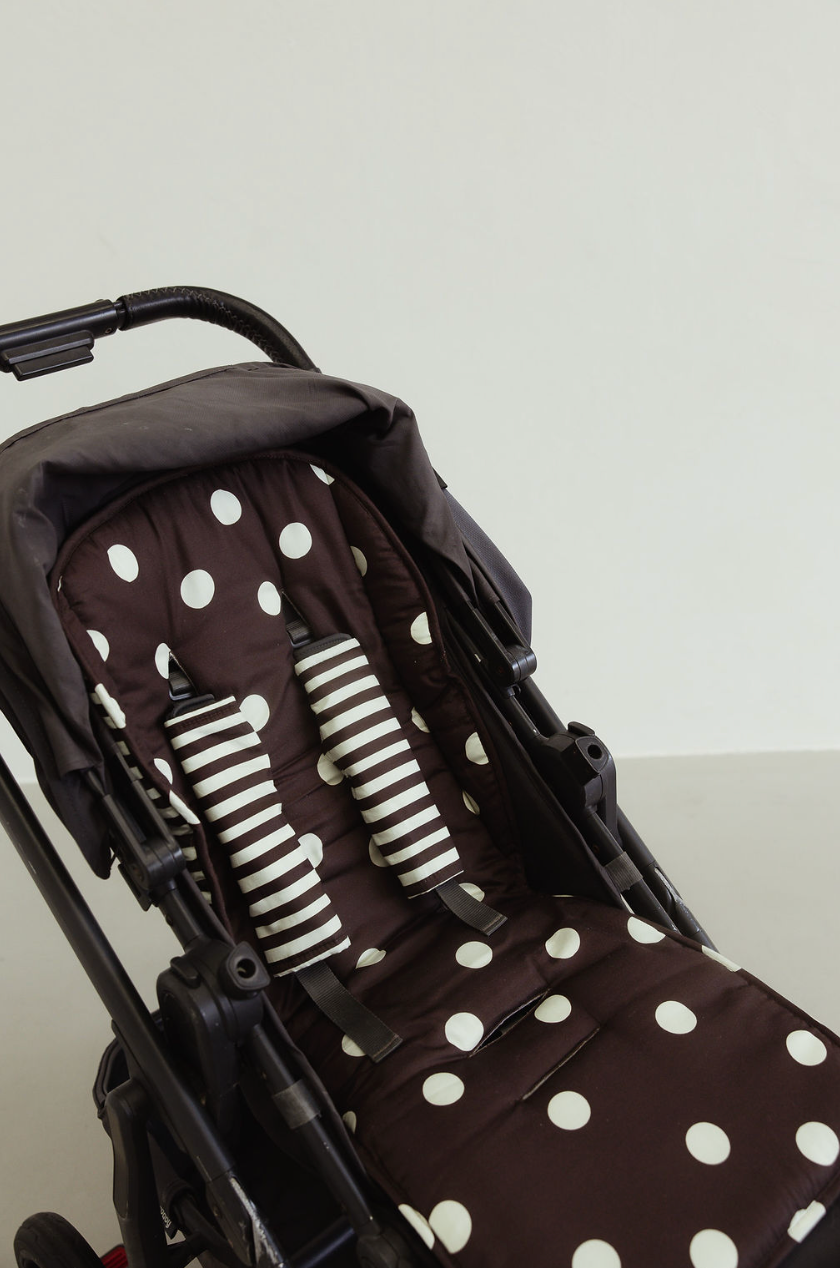 Pram liner - chocolate polka/stripe