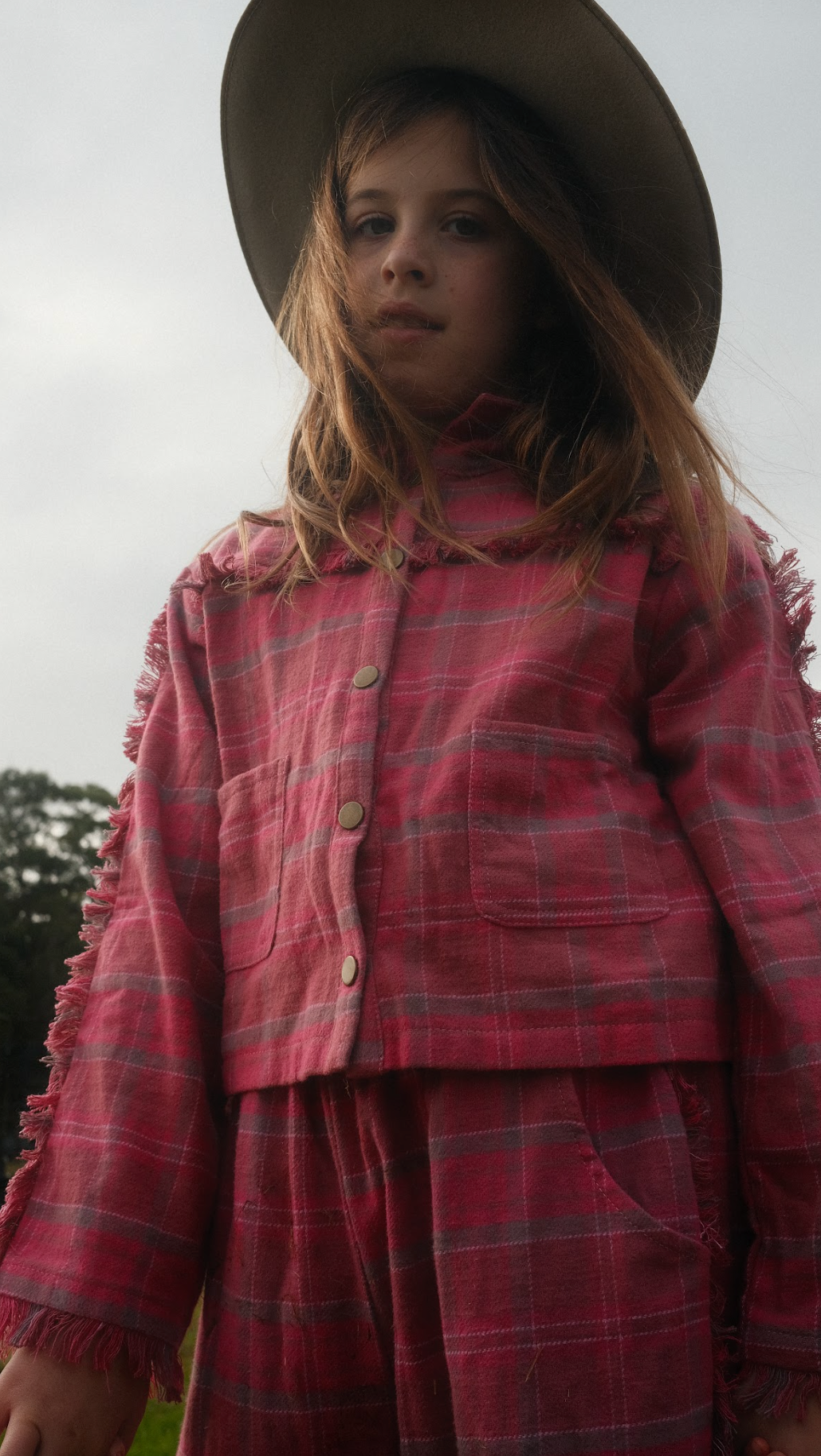 Fringe jacket - washed pink check