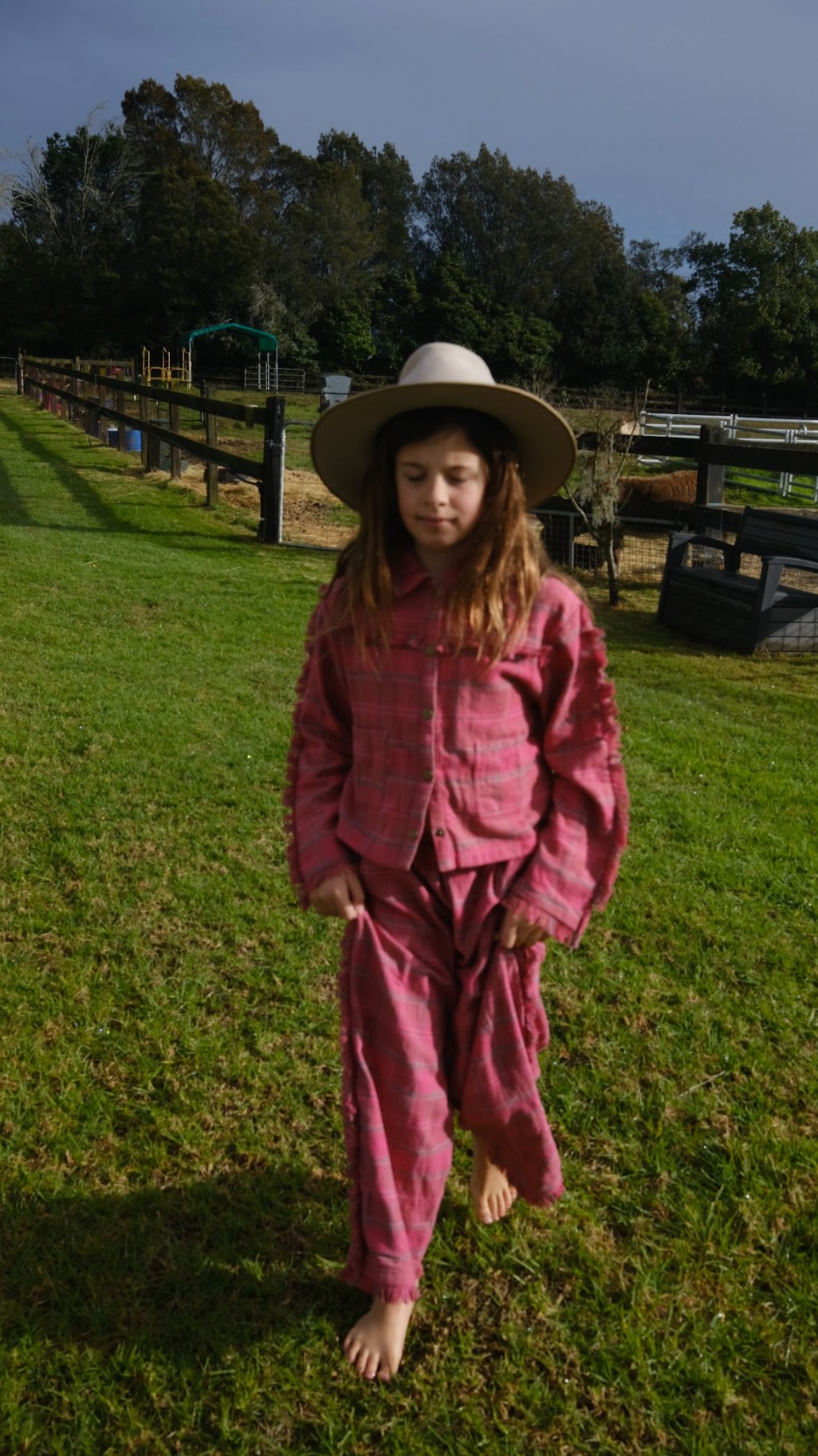 Fringe jacket - washed pink check