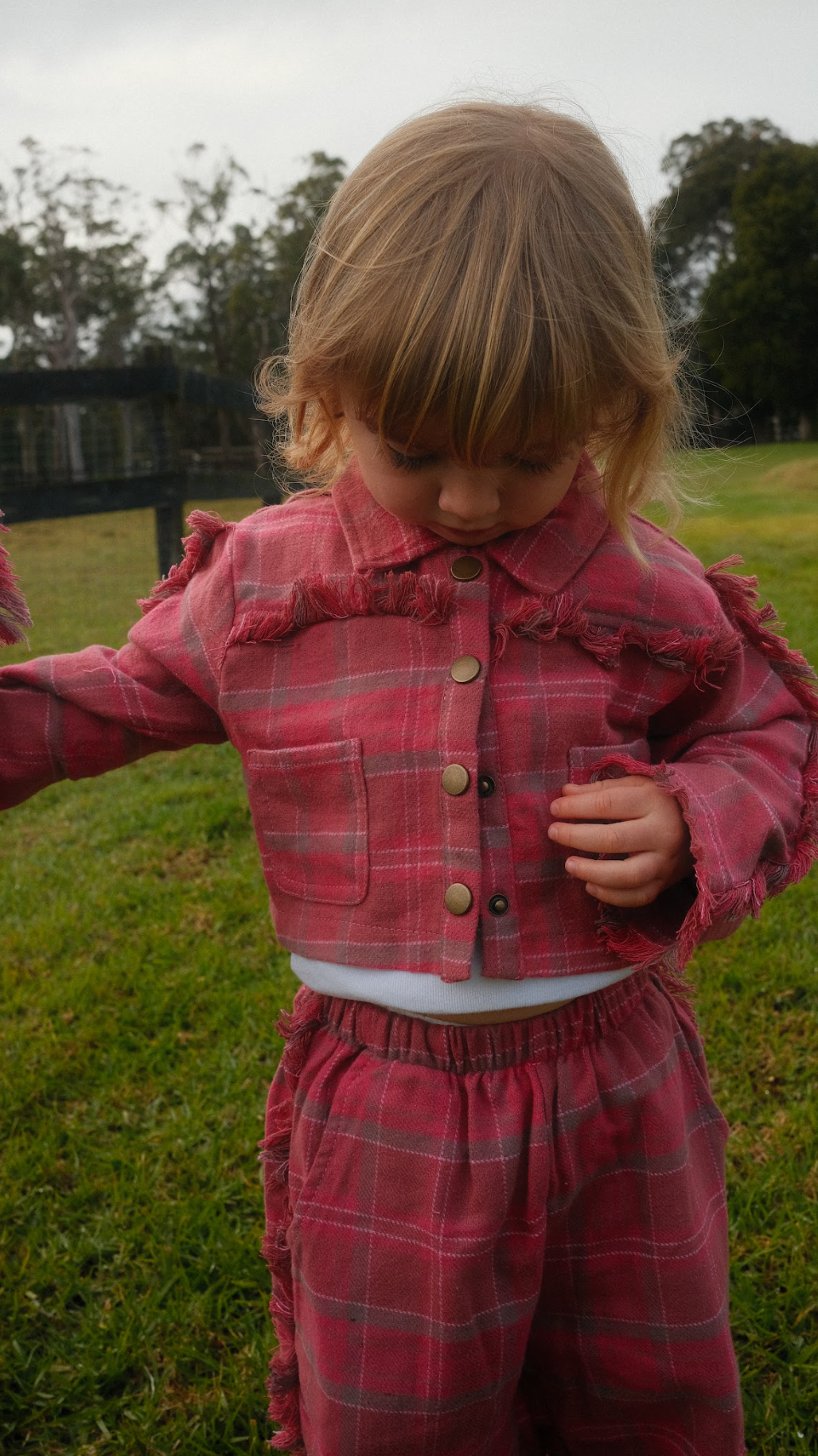Fringe jacket - washed pink check