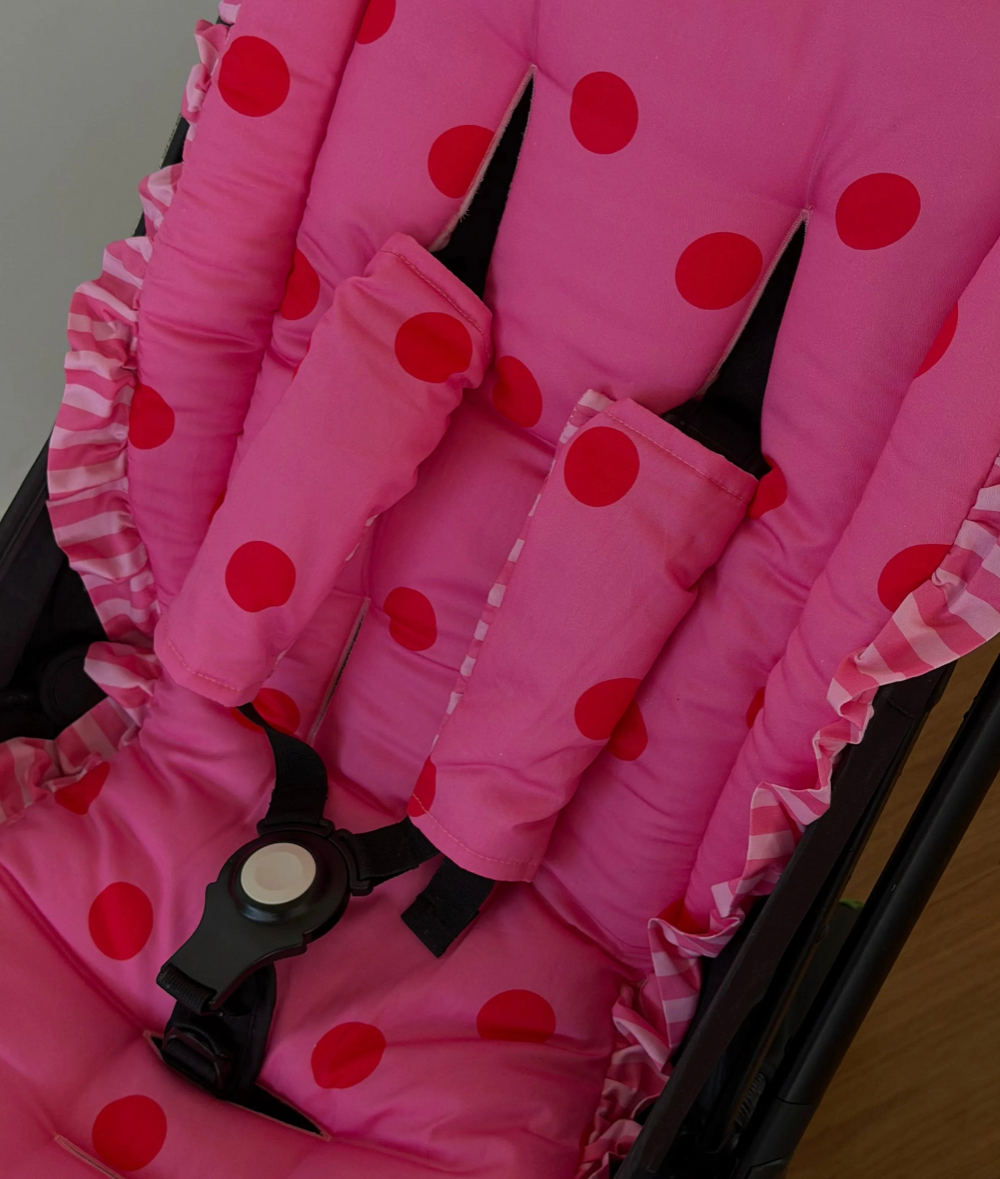 Pram strap covers - polka dot ruffle