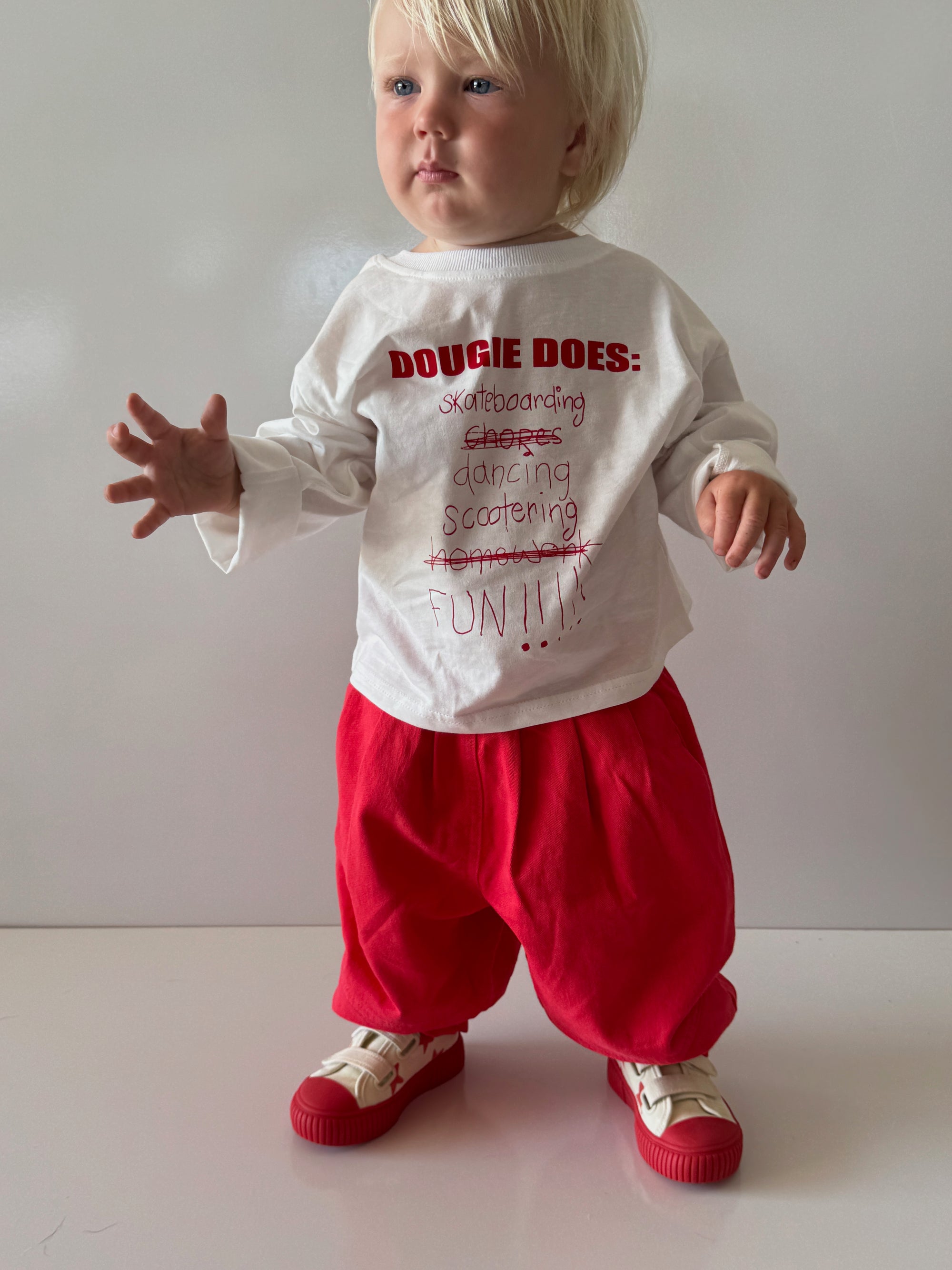 Dougie Does long sleeve tee - white/red