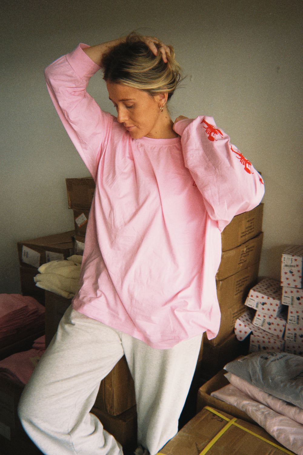 Lobster Club long sleeve tee - pink/red