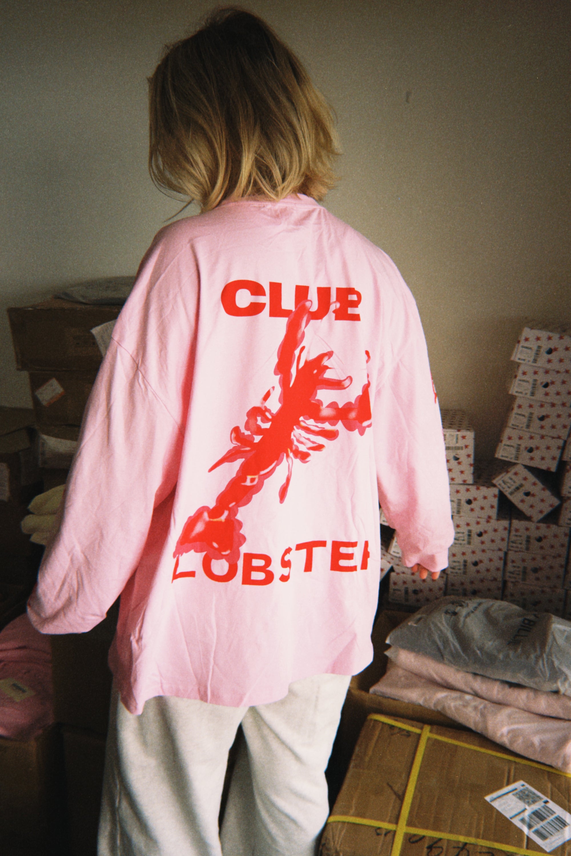 Lobster Club long sleeve tee - pink/red